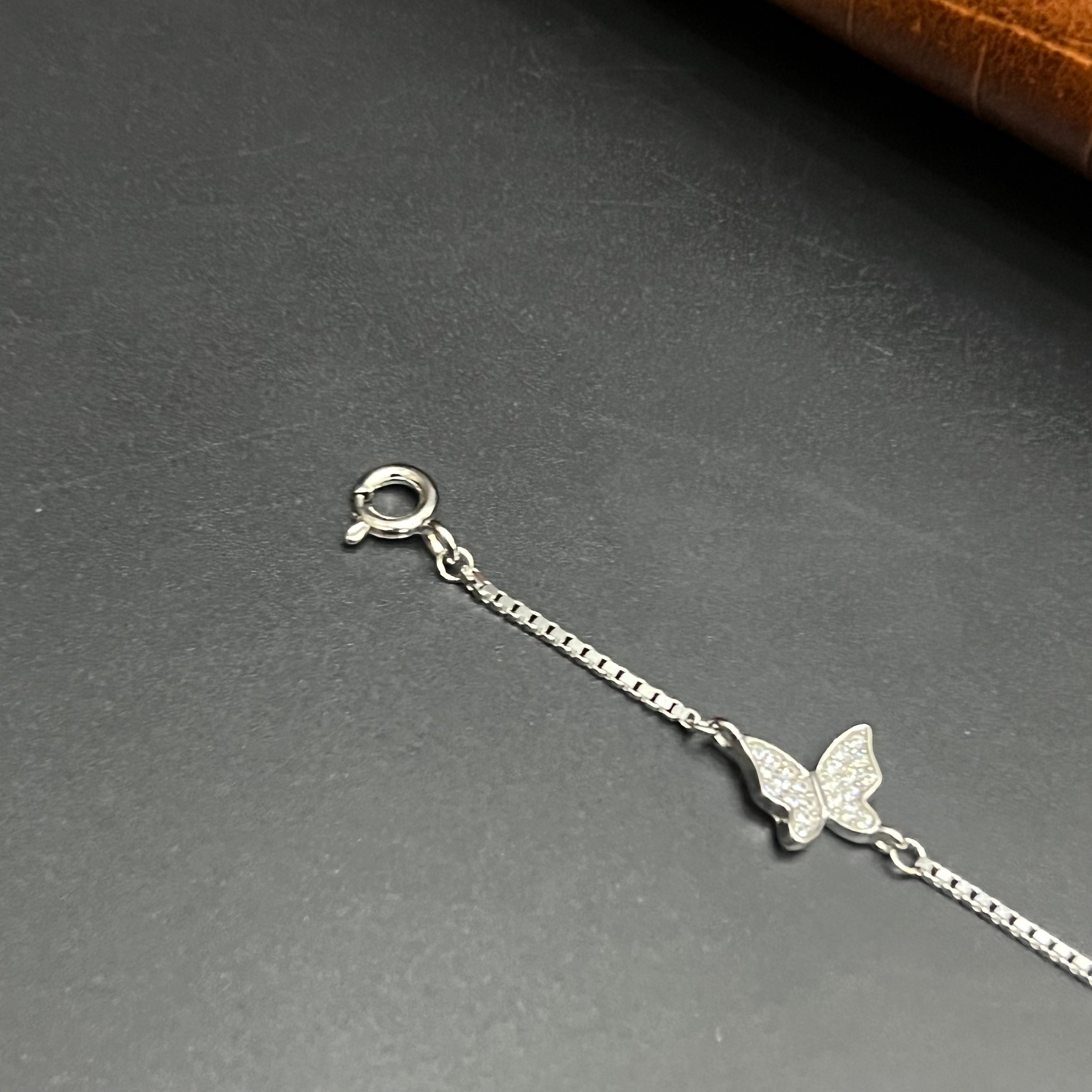 Silver Ladies Bracelet Three Butterfly & White Stars Charms 925