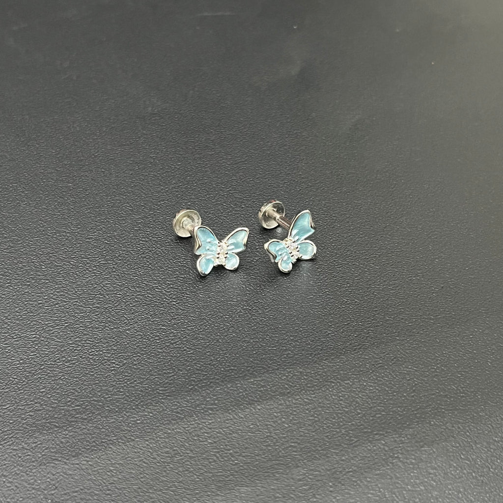Silver Ladies Stud Butterfly Blue SS 925