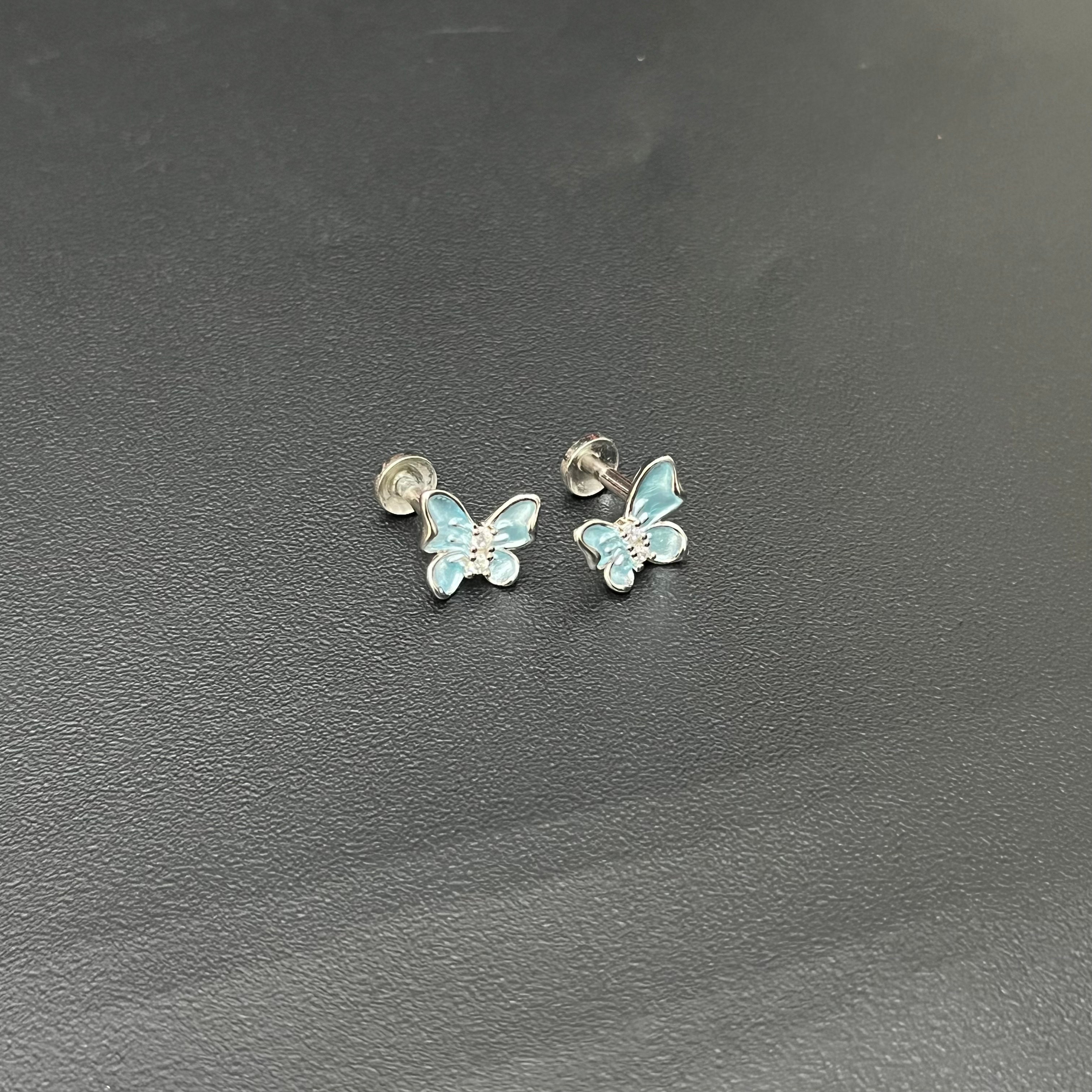 Silver Ladies Stud Butterfly Blue SS 925