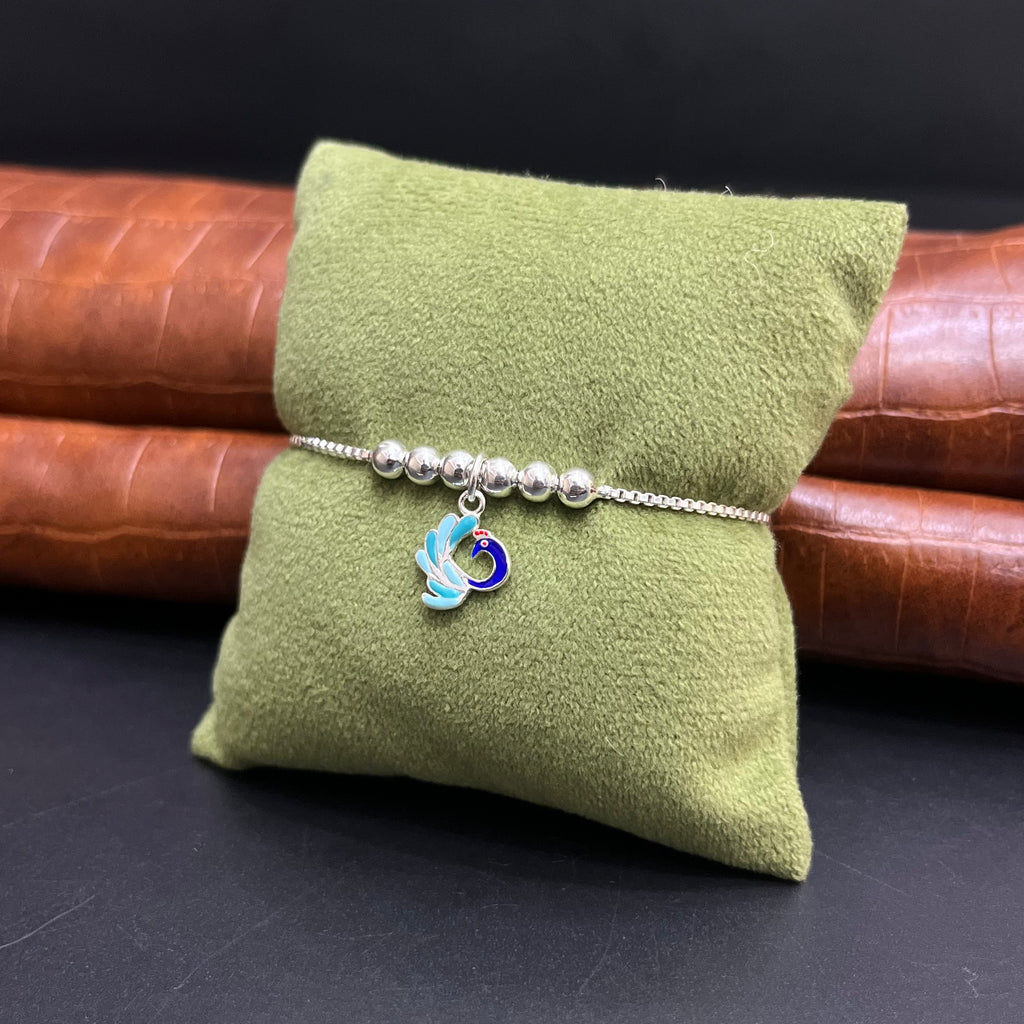 Silver Kids Bracelet Peacock Hanging Drop Beeds 925