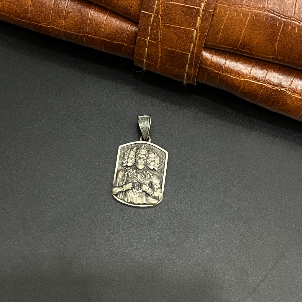 Silver Pendant Antique 5 Face Hanuman Open Heart 925