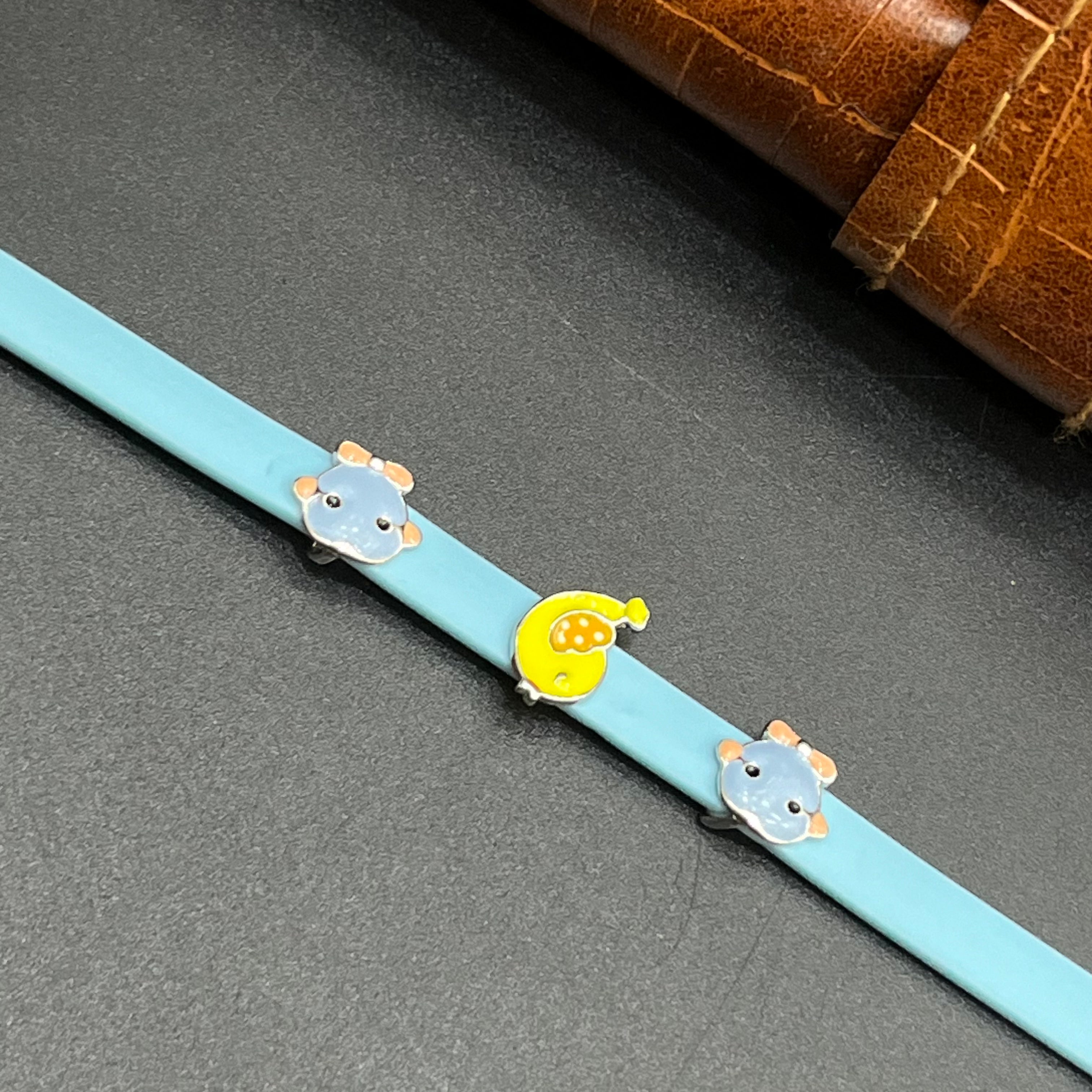 Silver Kids Bracelet Cute Characters Charms Blue Band 925