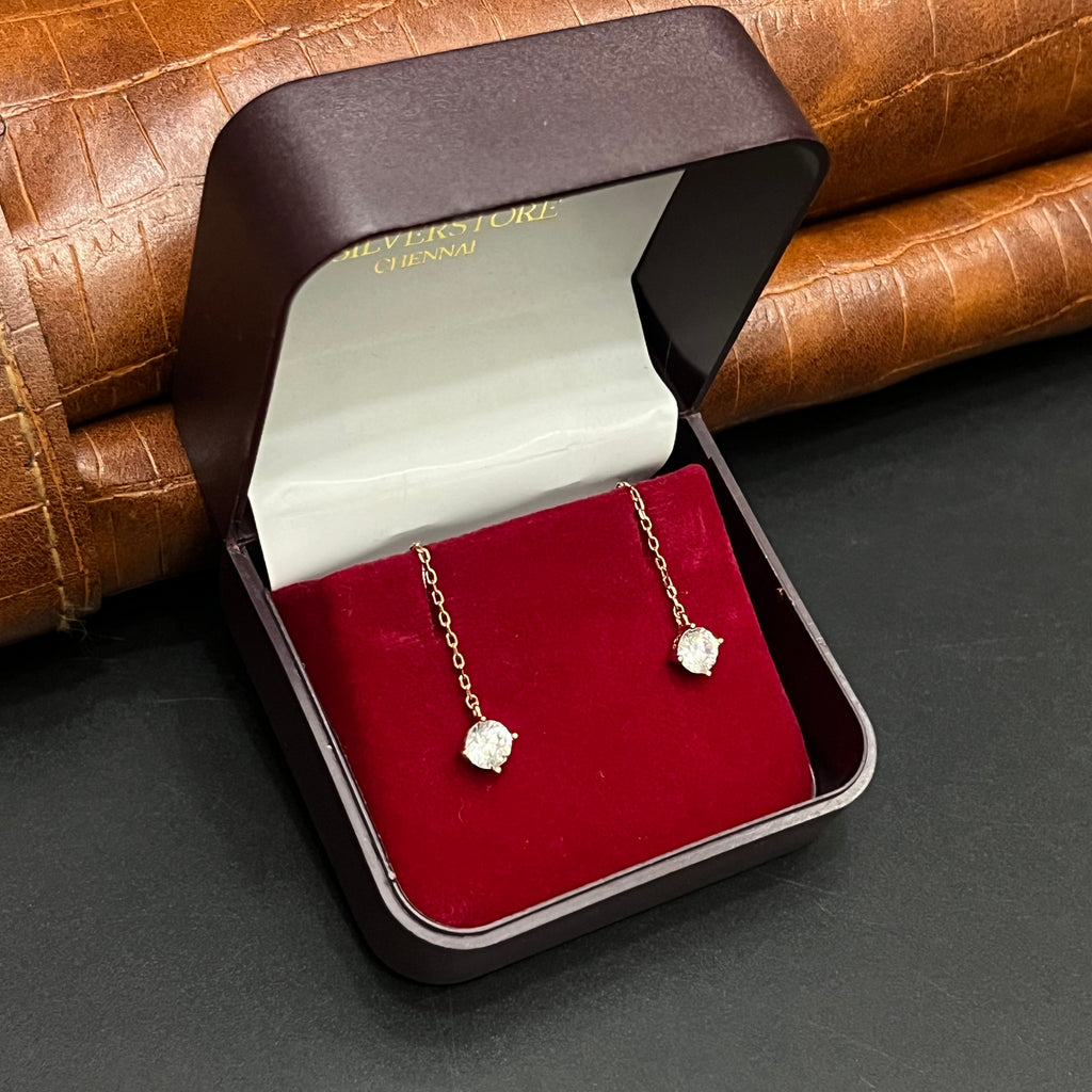 Silver Ladies Sui Daga Stud Hanging Solitare Disc Rose Gold 925
