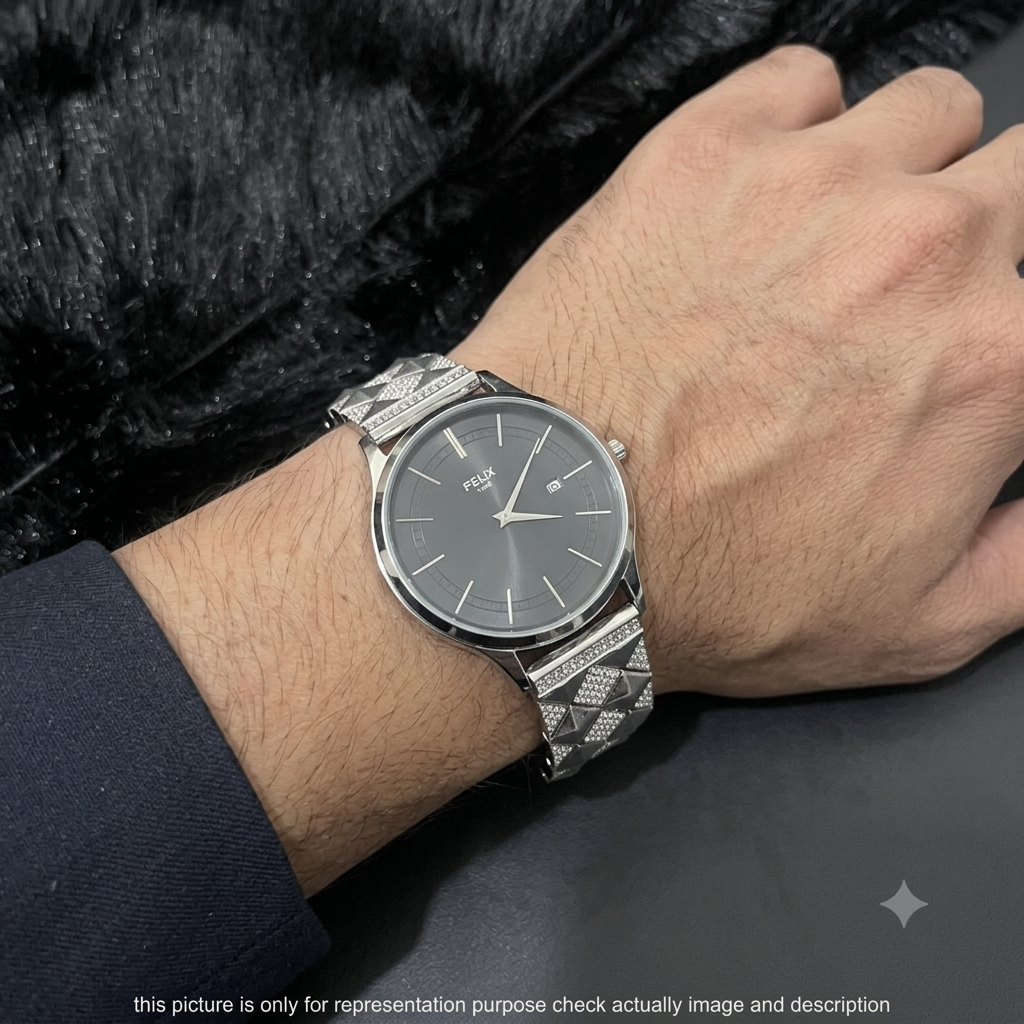 Silver Mens Watch Luxury Diamond Cut White Stones 925