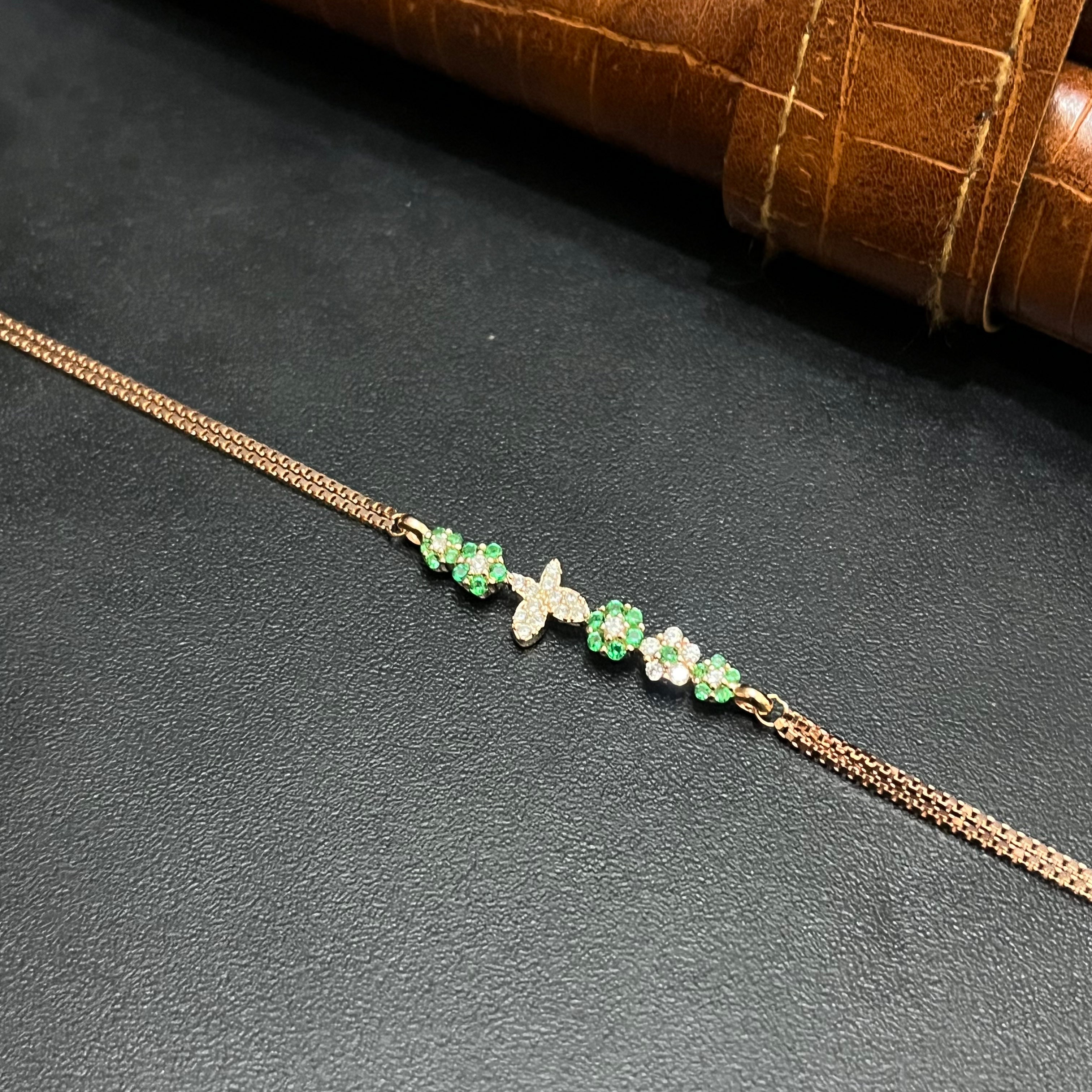 Silver Ladies Bracelet Butterfly Green Blossom Two Link 925