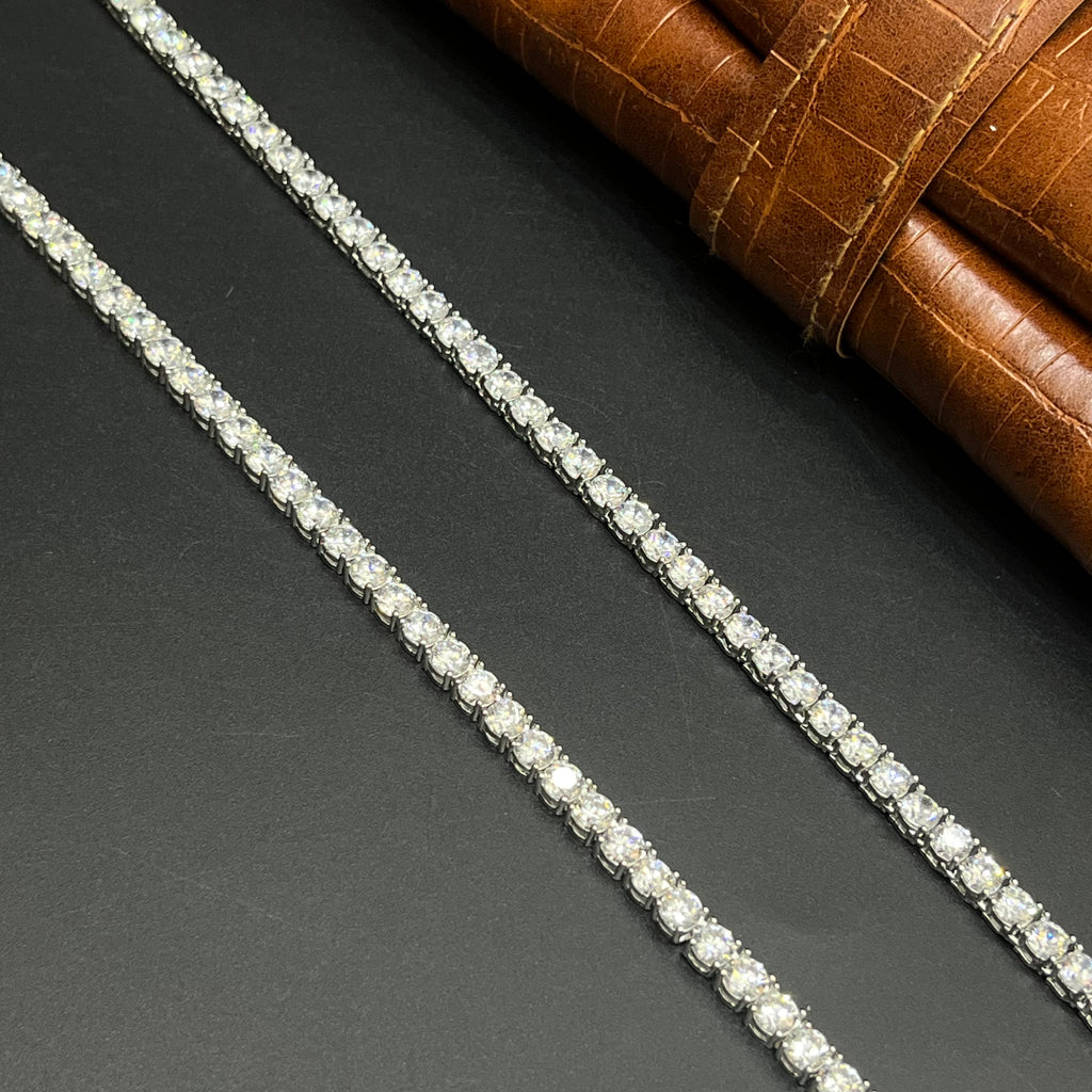 Silver Mens Tennis Chain Elegant Floral Crystal Link M02 925