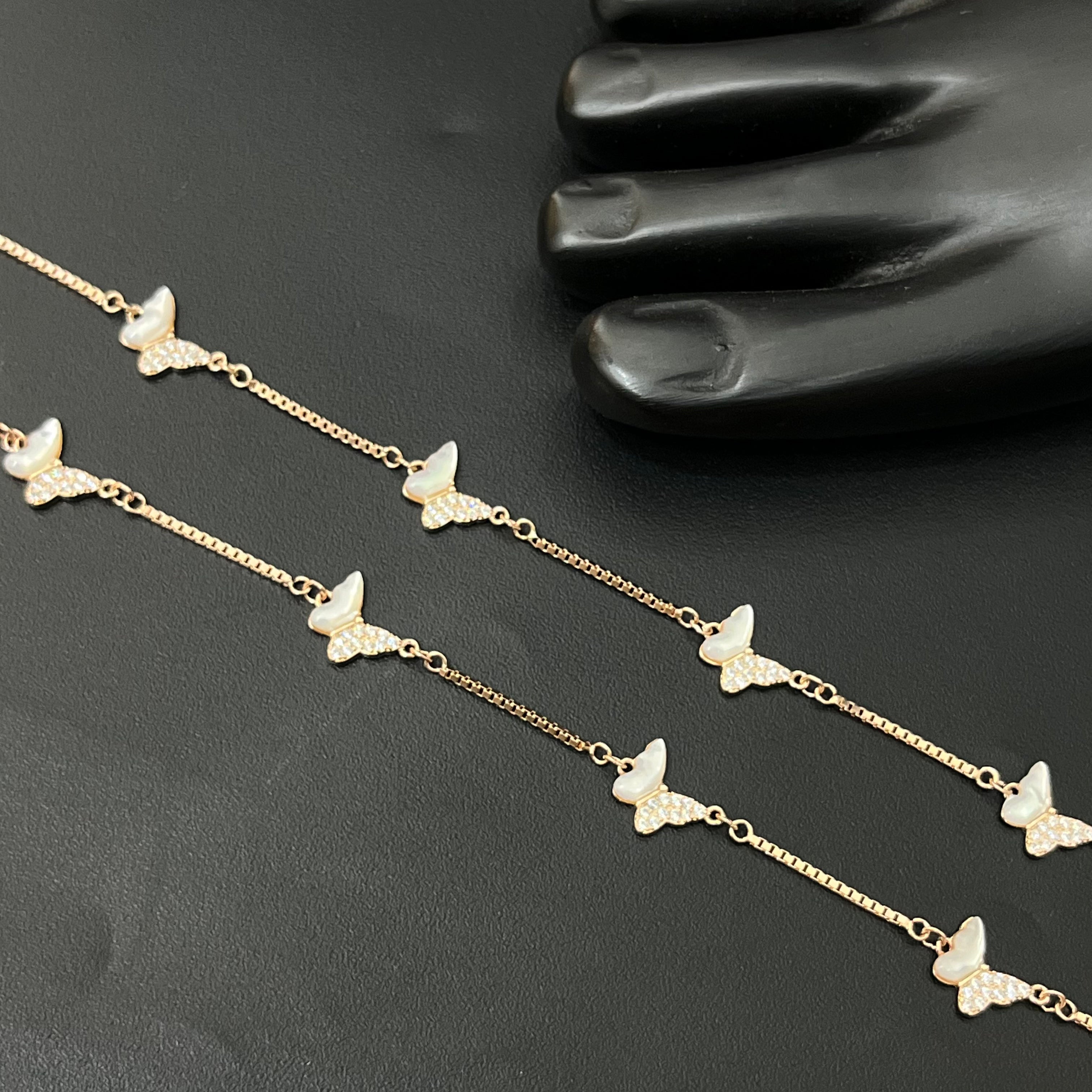Silver Ladies Anklet Butterfly Rosegold 925