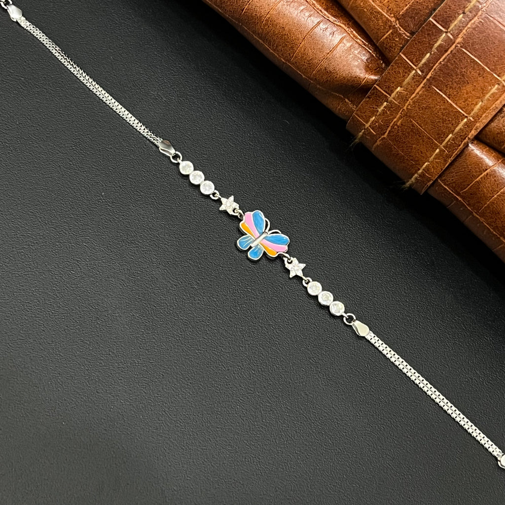 Silver Ladies Bracelet Epoxy Butterfly 925 E05