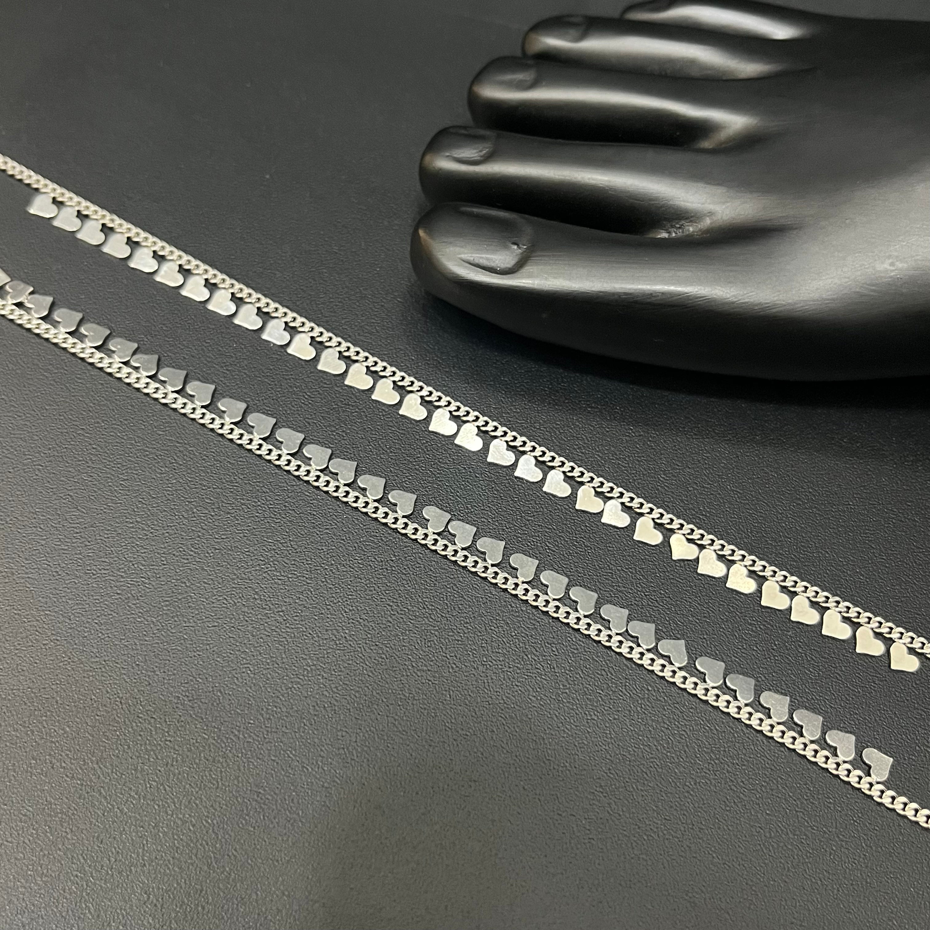 Silver Ladies Anklet Heart Charms