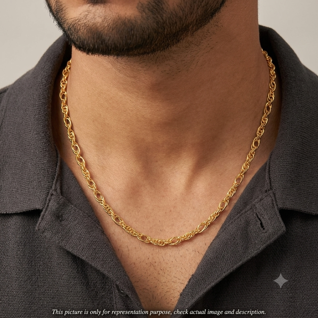 Silver Mens Chain Indo Italian Elite Interlock Oval Link Gold Finish 925
