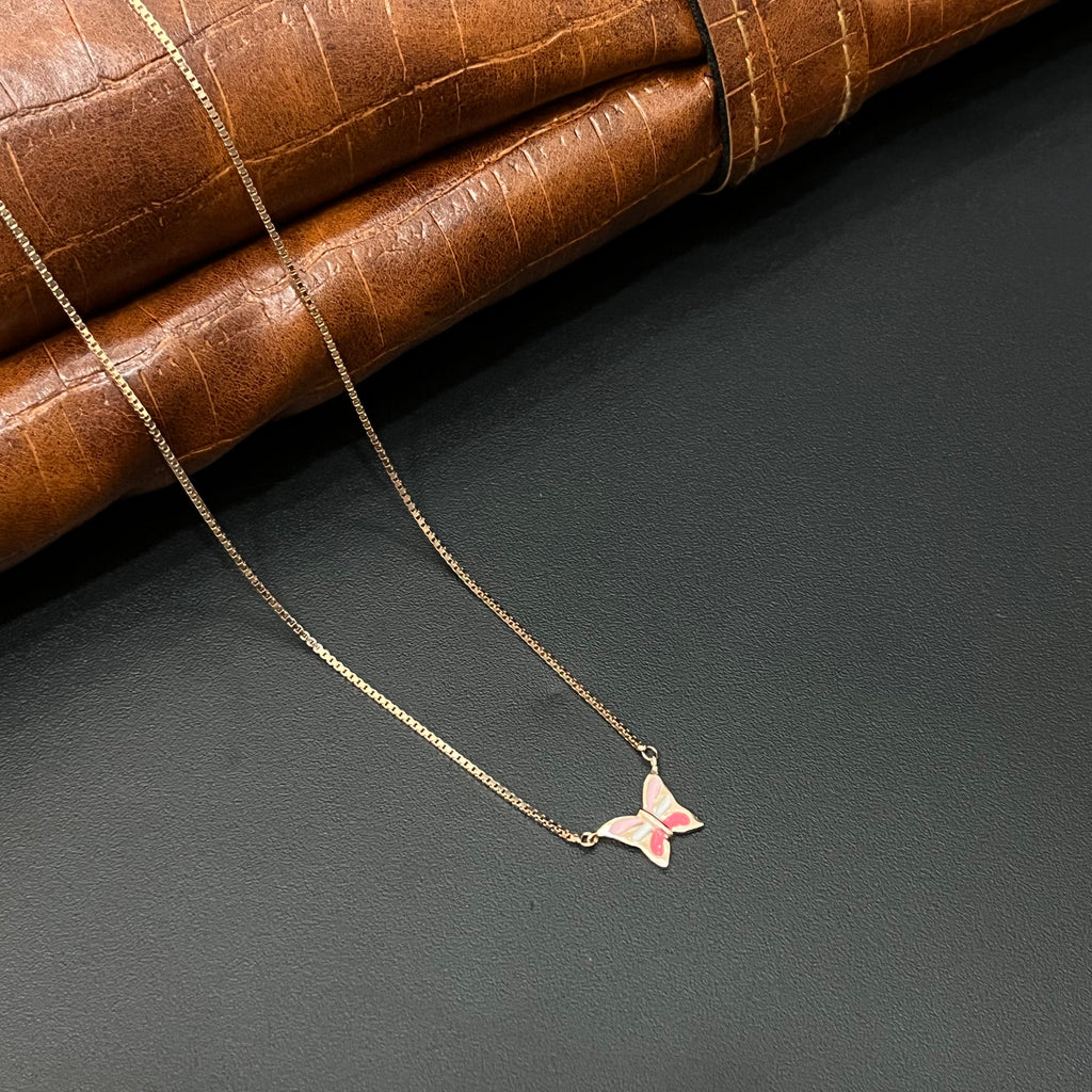 Silver Ladies Chain Pink Butterfly Rosegold