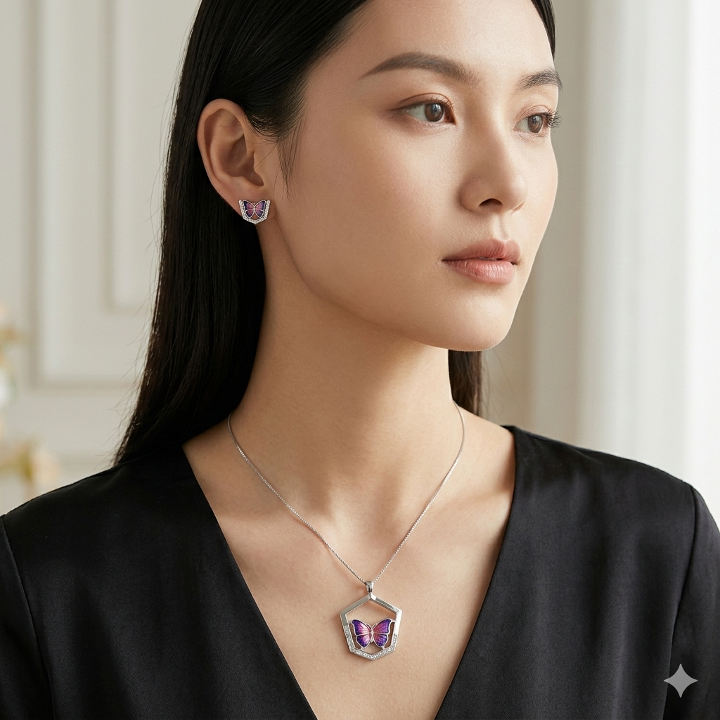 Silver Ladies Pendant Chain Hexo Butterfly