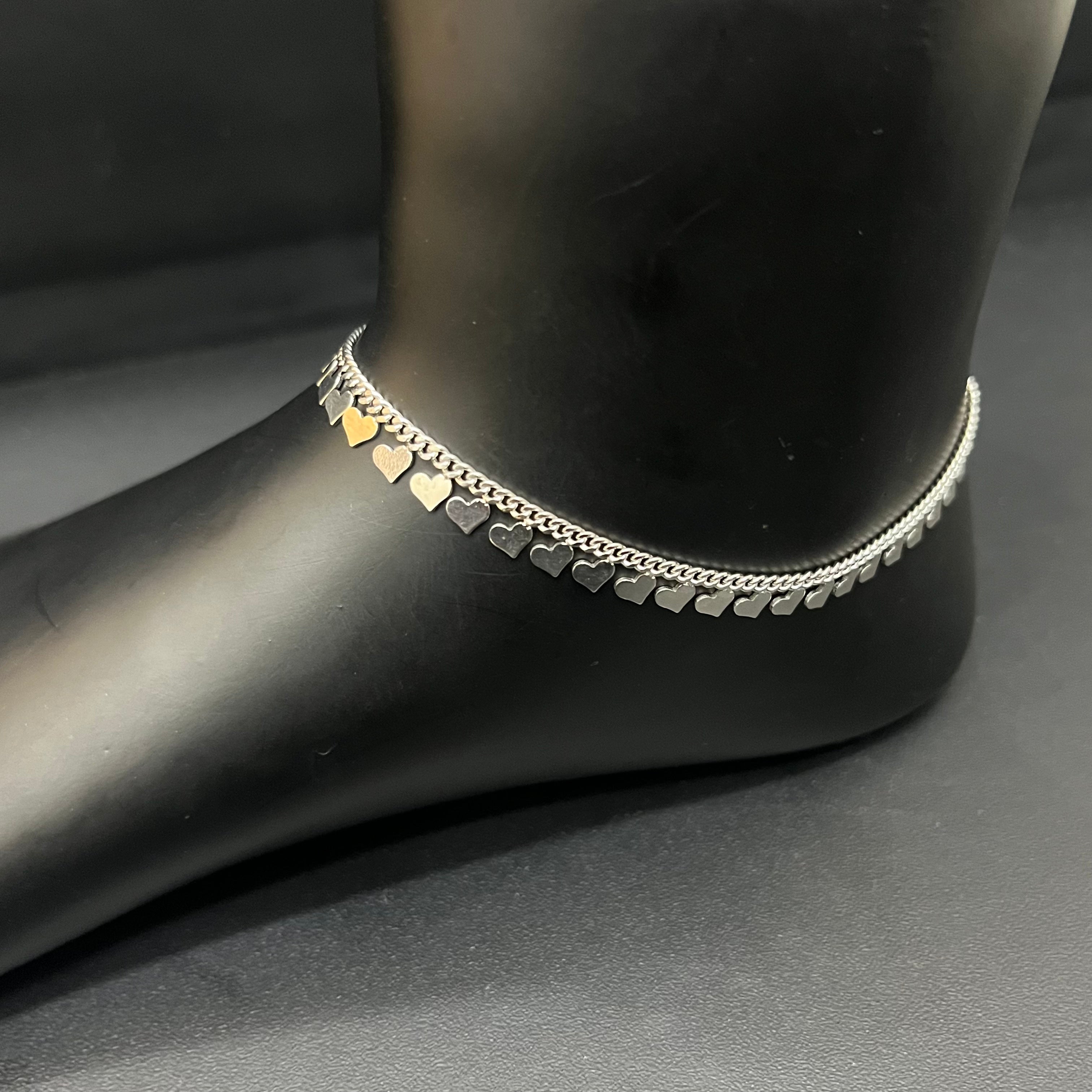 Silver Ladies Anklet Heart Charms