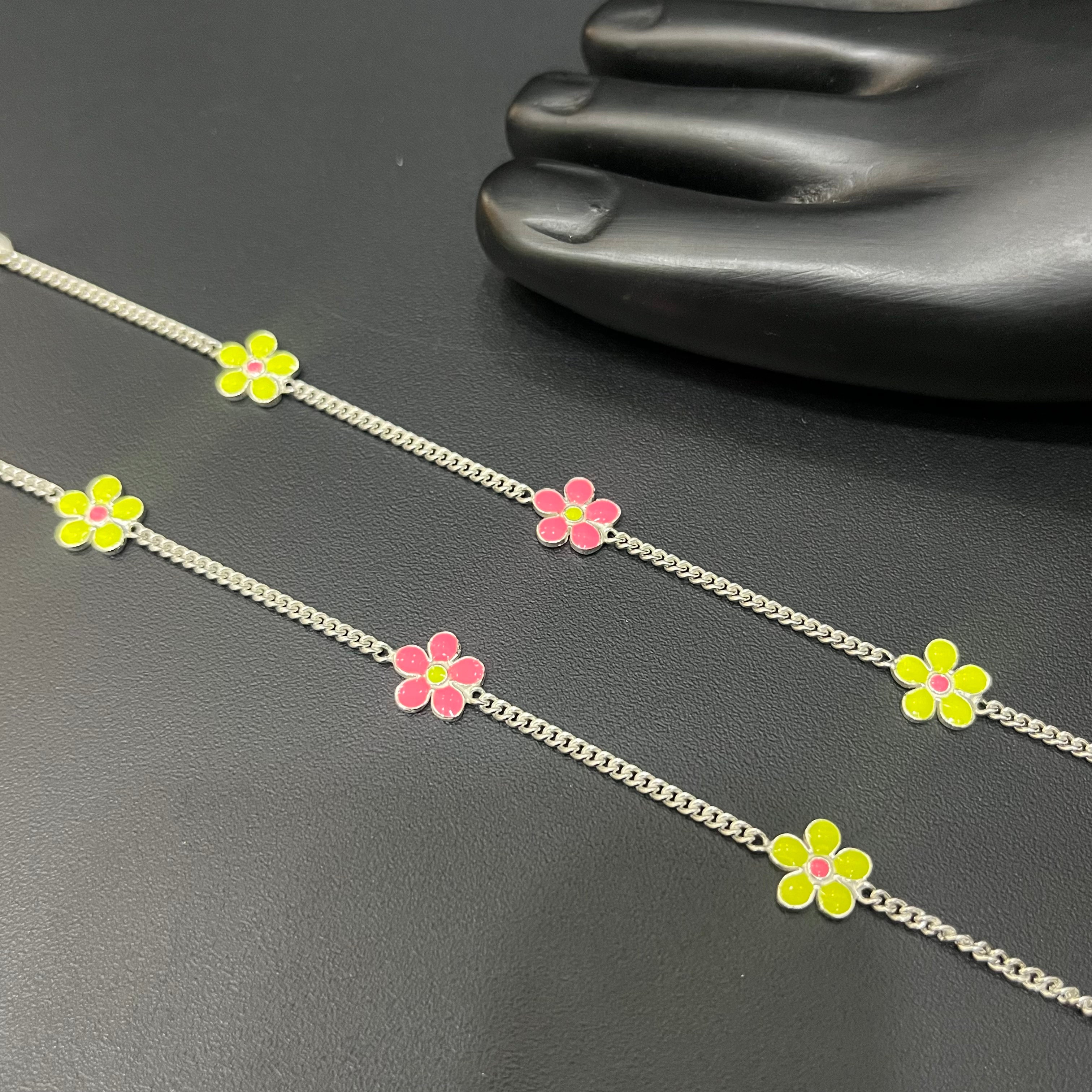 Silver Baby Anklet 3 Colured Flower