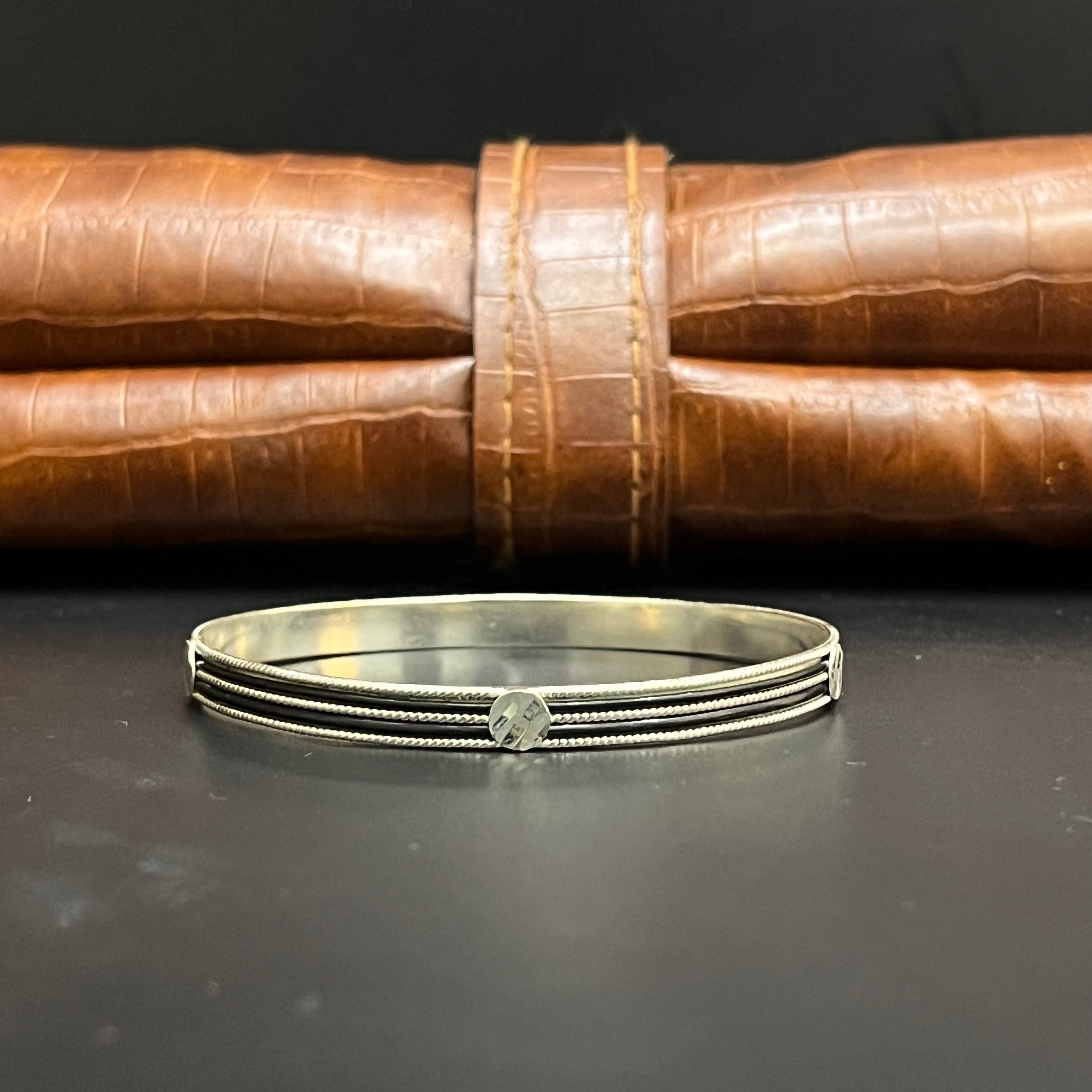 Silver Ladies Bangle Elephant Hair Two Line 925