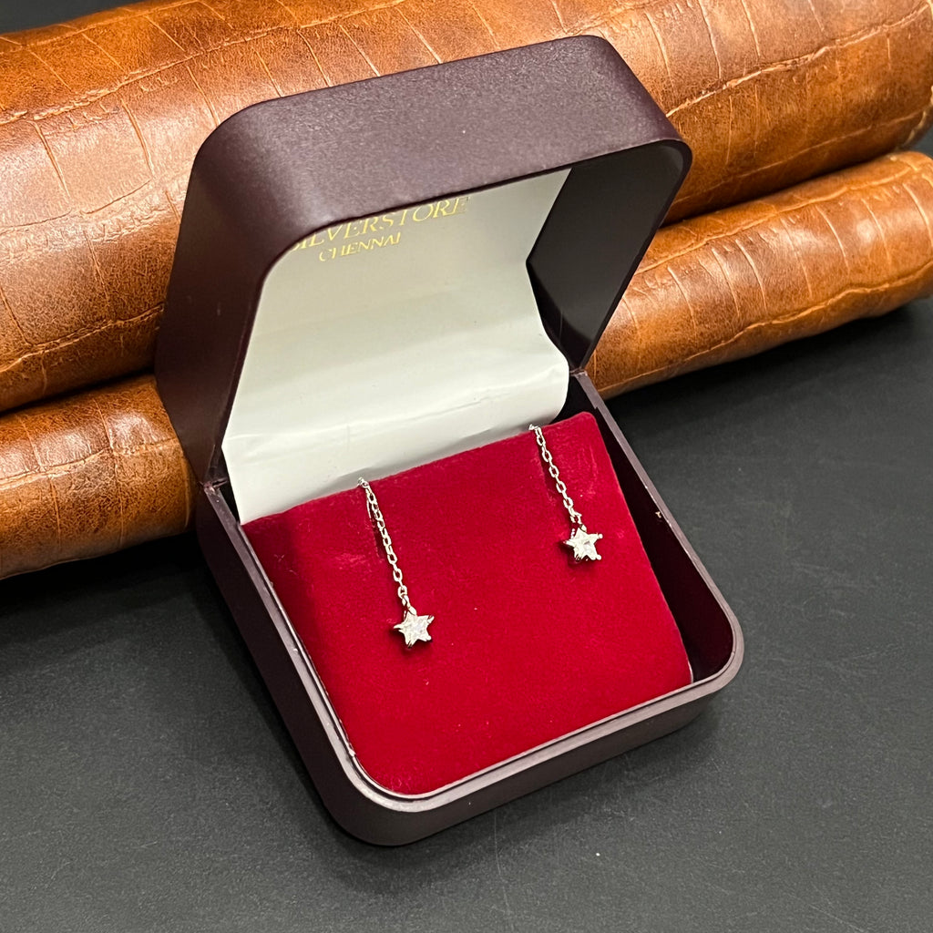 Silver Ladies Sui Daga Stud Hanging Star Edition 925