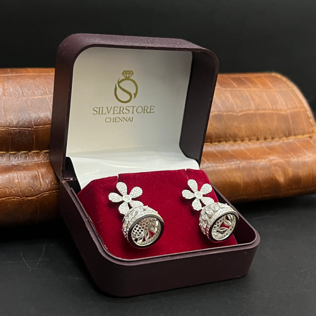 Silver Ladies Jimki Elegant Blossom Crystal Floral 925
