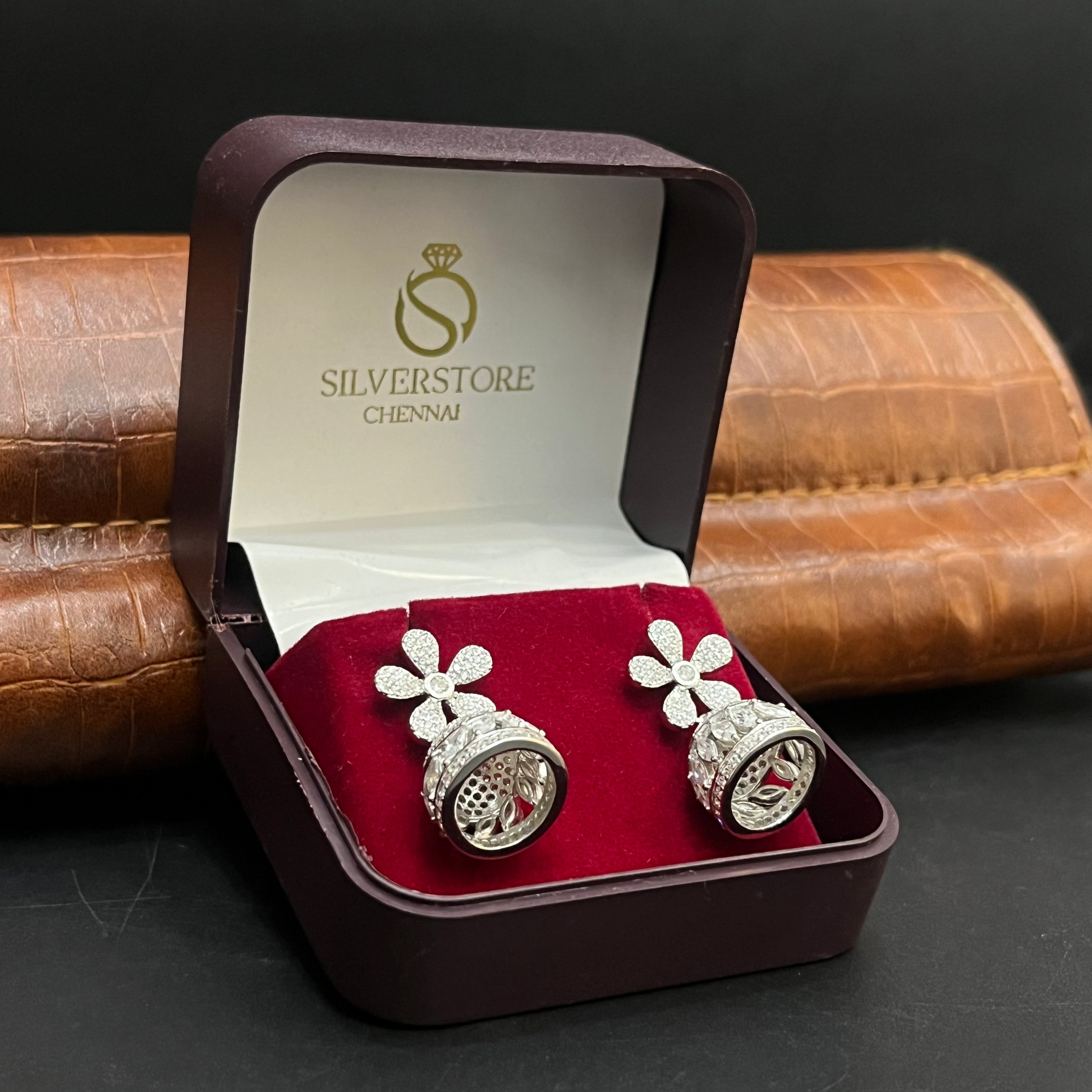 Silver Ladies Jimki Elegant Blossom Crystal Floral 925