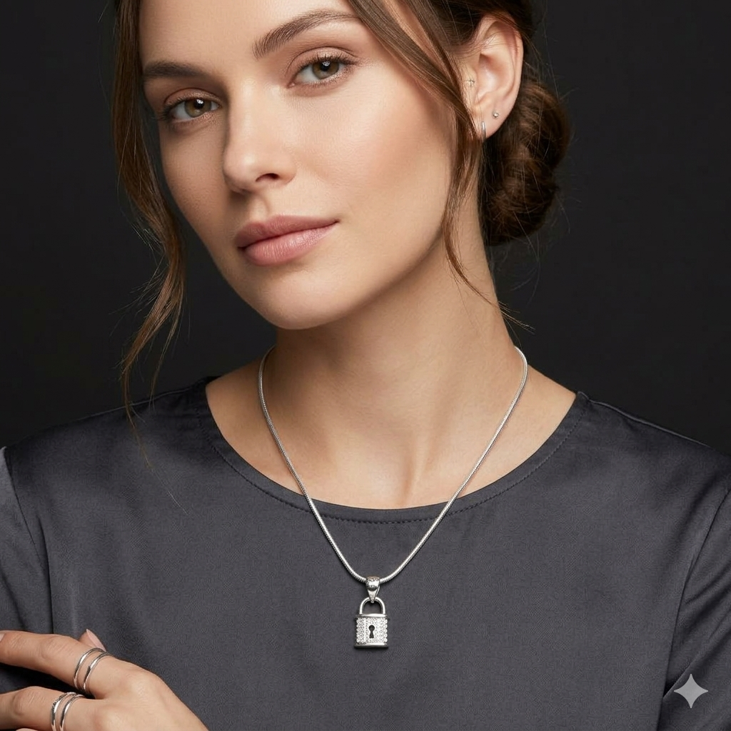 Silver Ladies Chain Lock Pendant