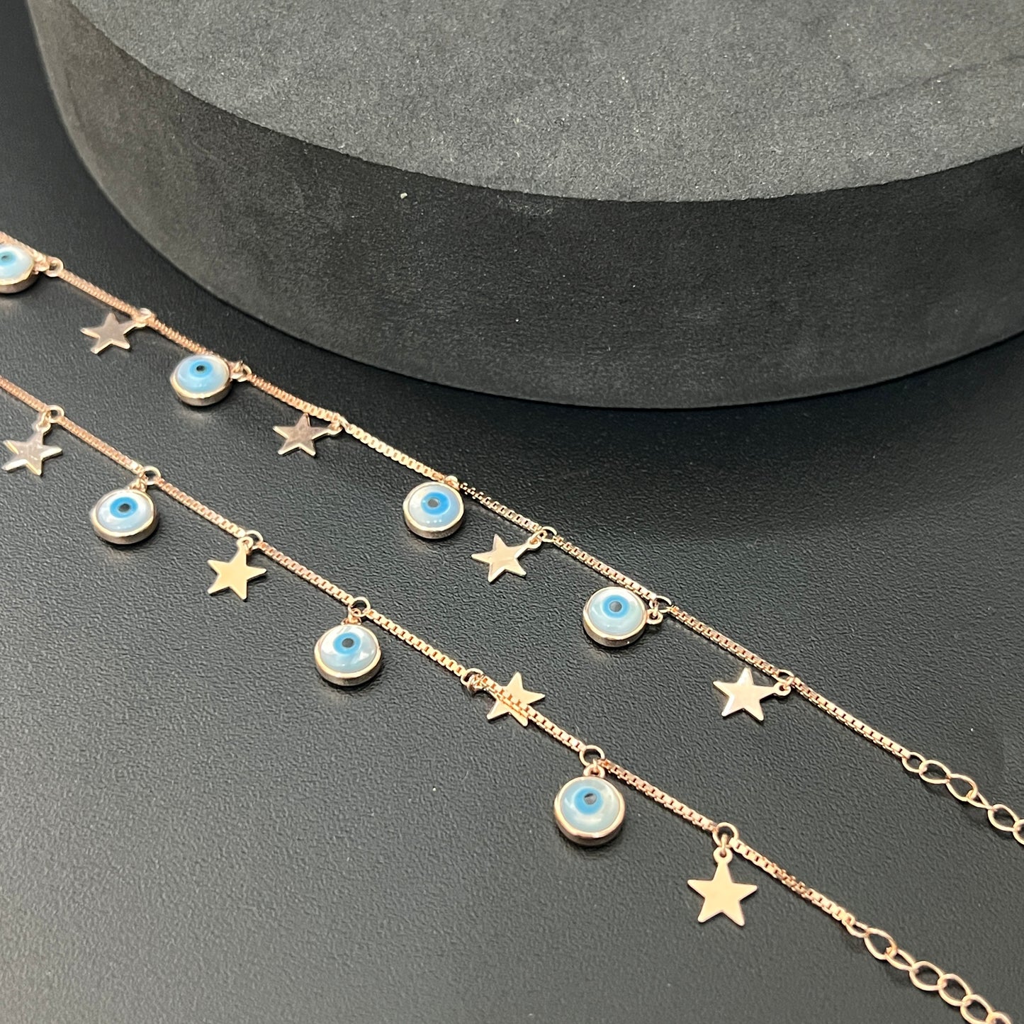 Ladies Anklet Evileye and Star Rosegold