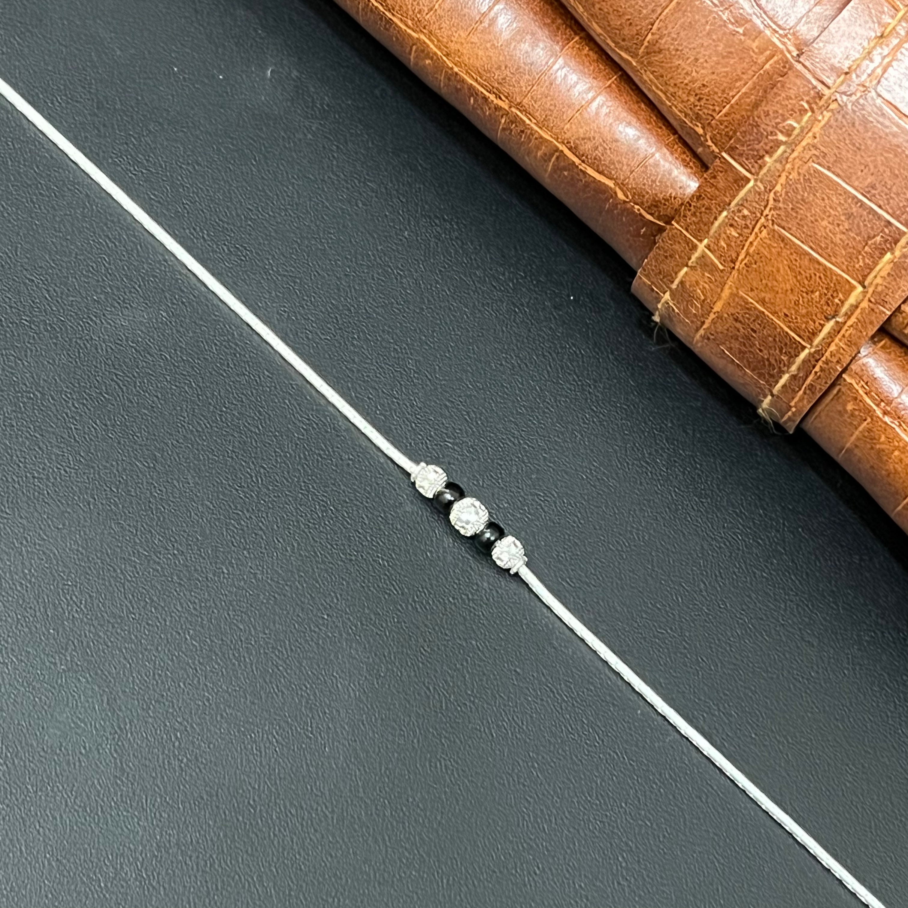 Silver Ladies Anklet Black Center Beads Centre 925
