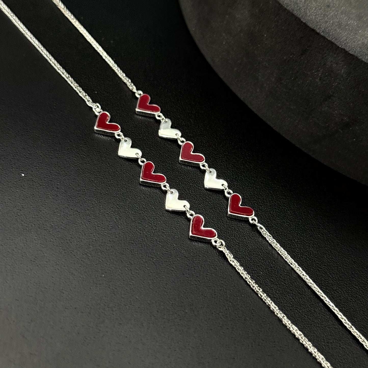 Silver ladies anklet White & Red Heartz SS