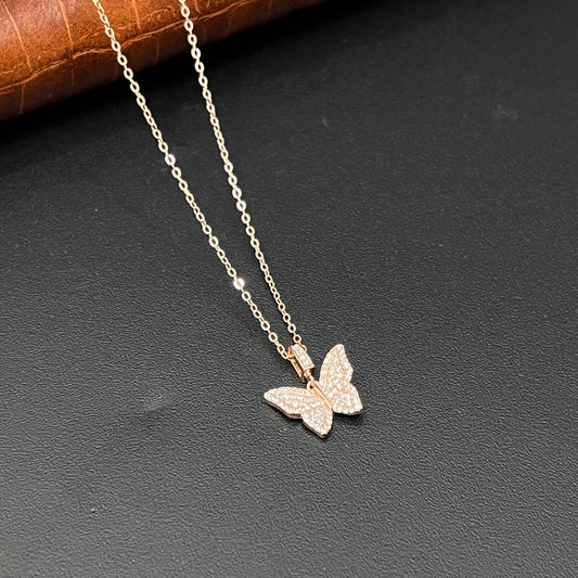 Silver Ladies Pendant Chain Butterfly Stones