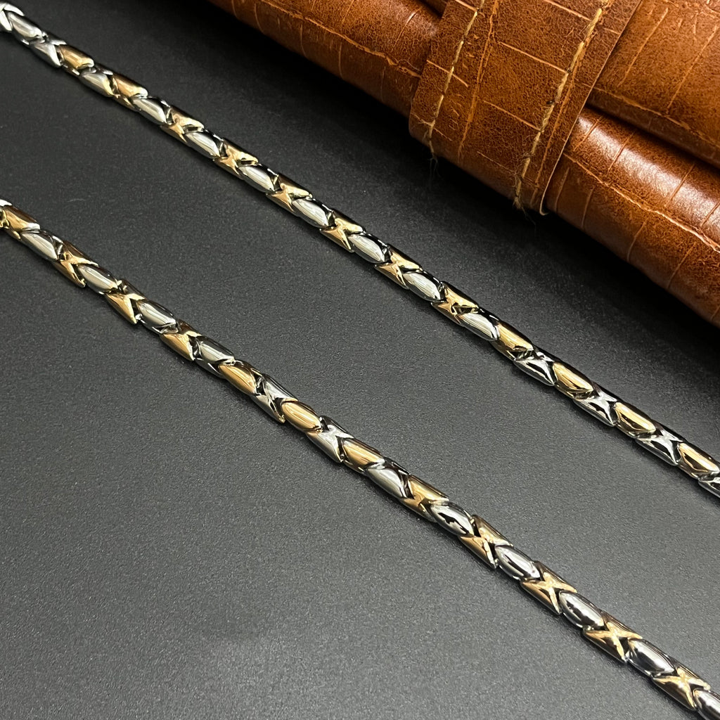 Silver Mens Chain Dual Tone Leaf Luxe Rose Gold 925