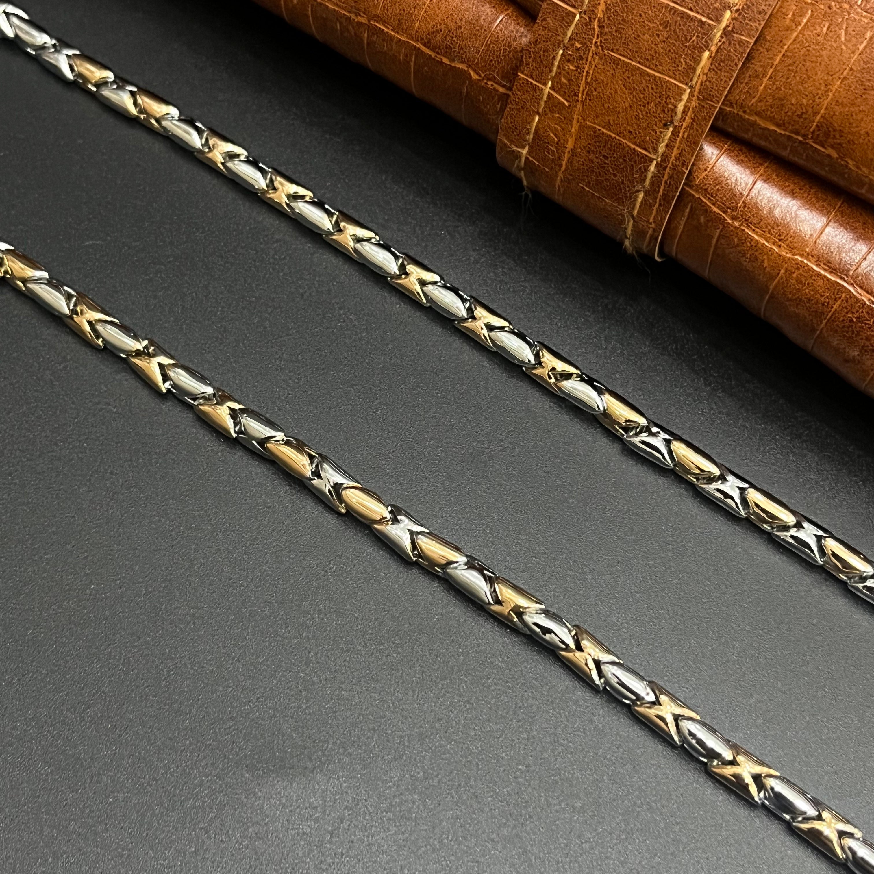 Silver Mens Chain Dual Tone Leaf Luxe Rose Gold 925
