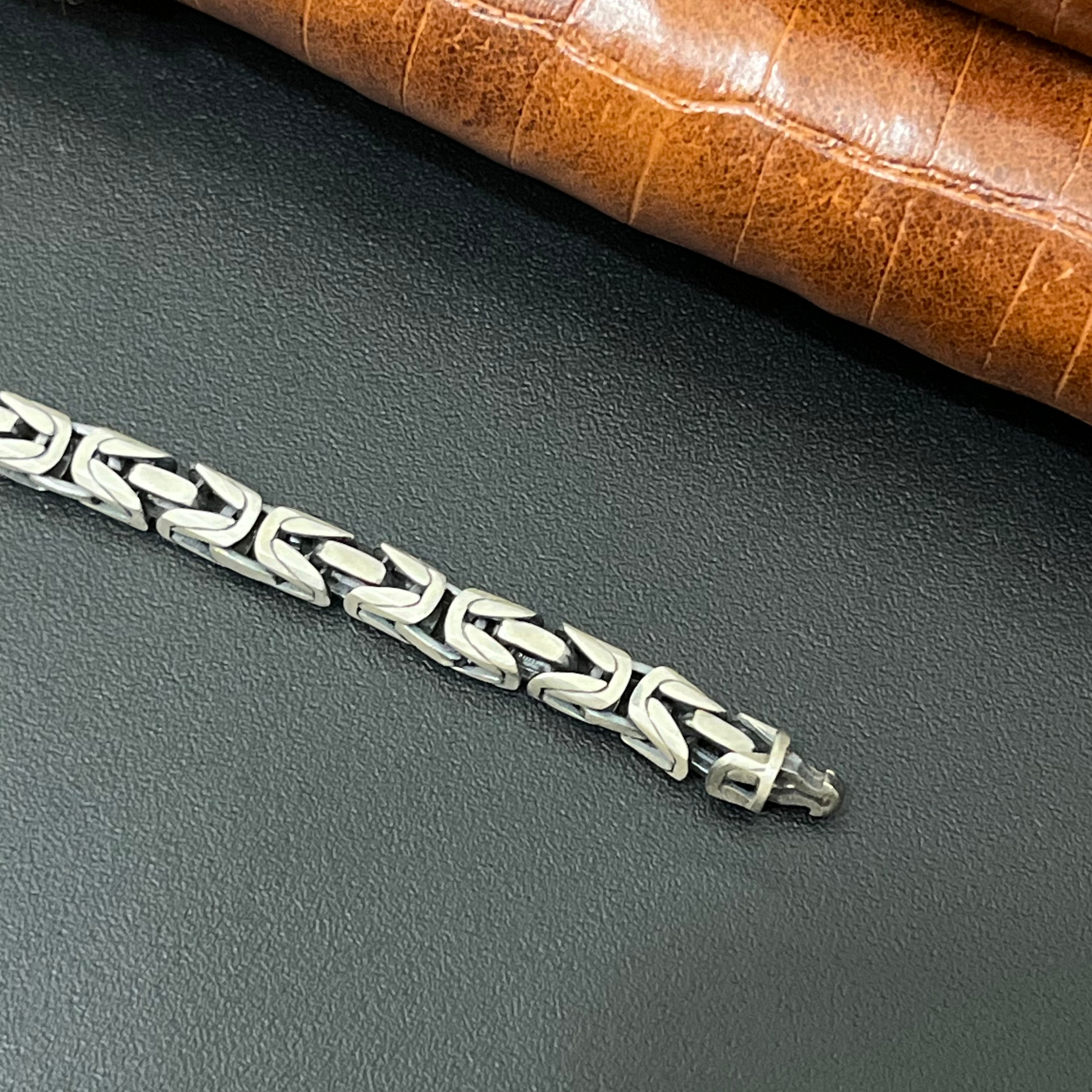 Silver Mens Bracelet Snake Oxidised 925