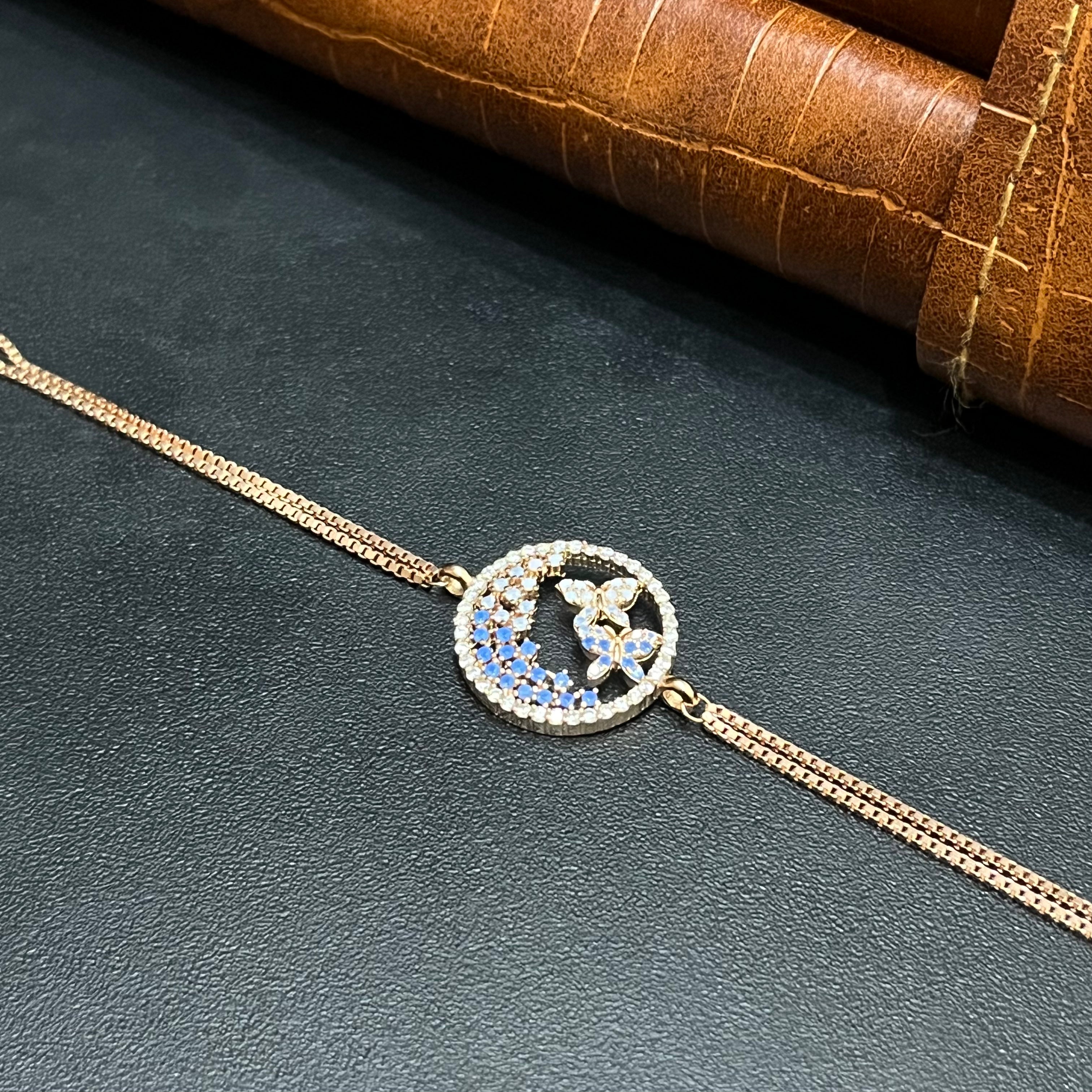 Silver Ladies Bracelet Blue Aura Floral Butterfly Two Link Rose Gold 925