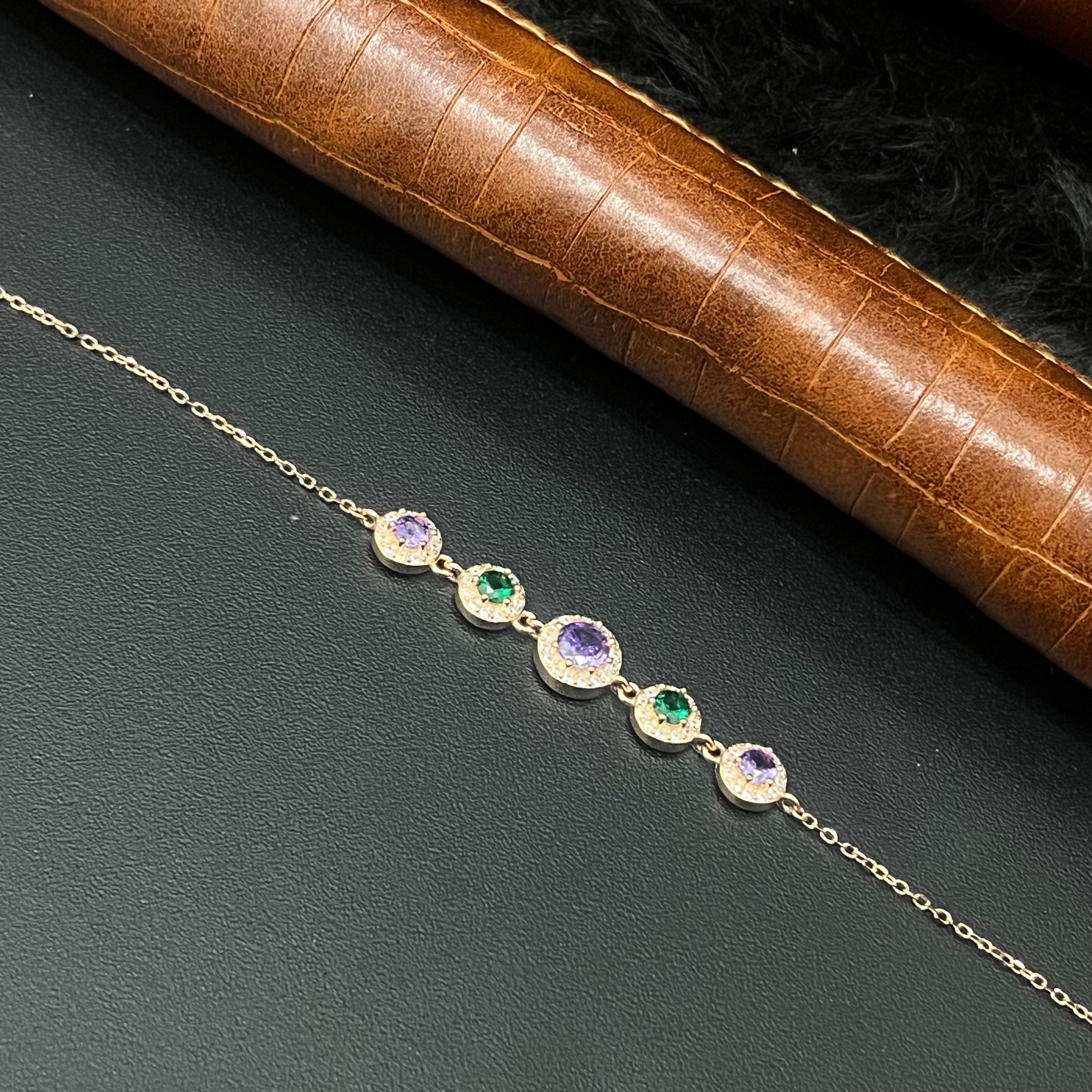 Silver Ladies Bracelet cz Multi Stone Rosaegold