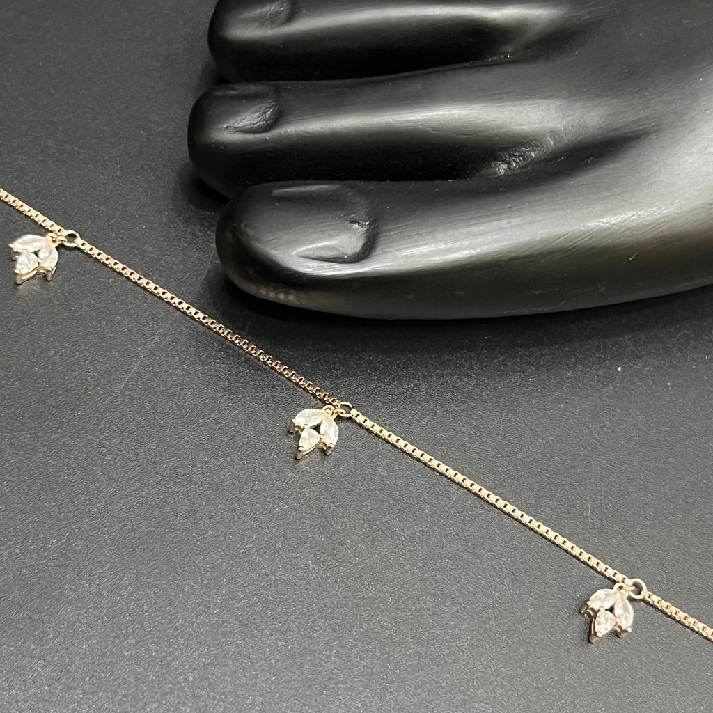 Silver Ladies Anklet Nature Bloom Drop Rose Gold 925