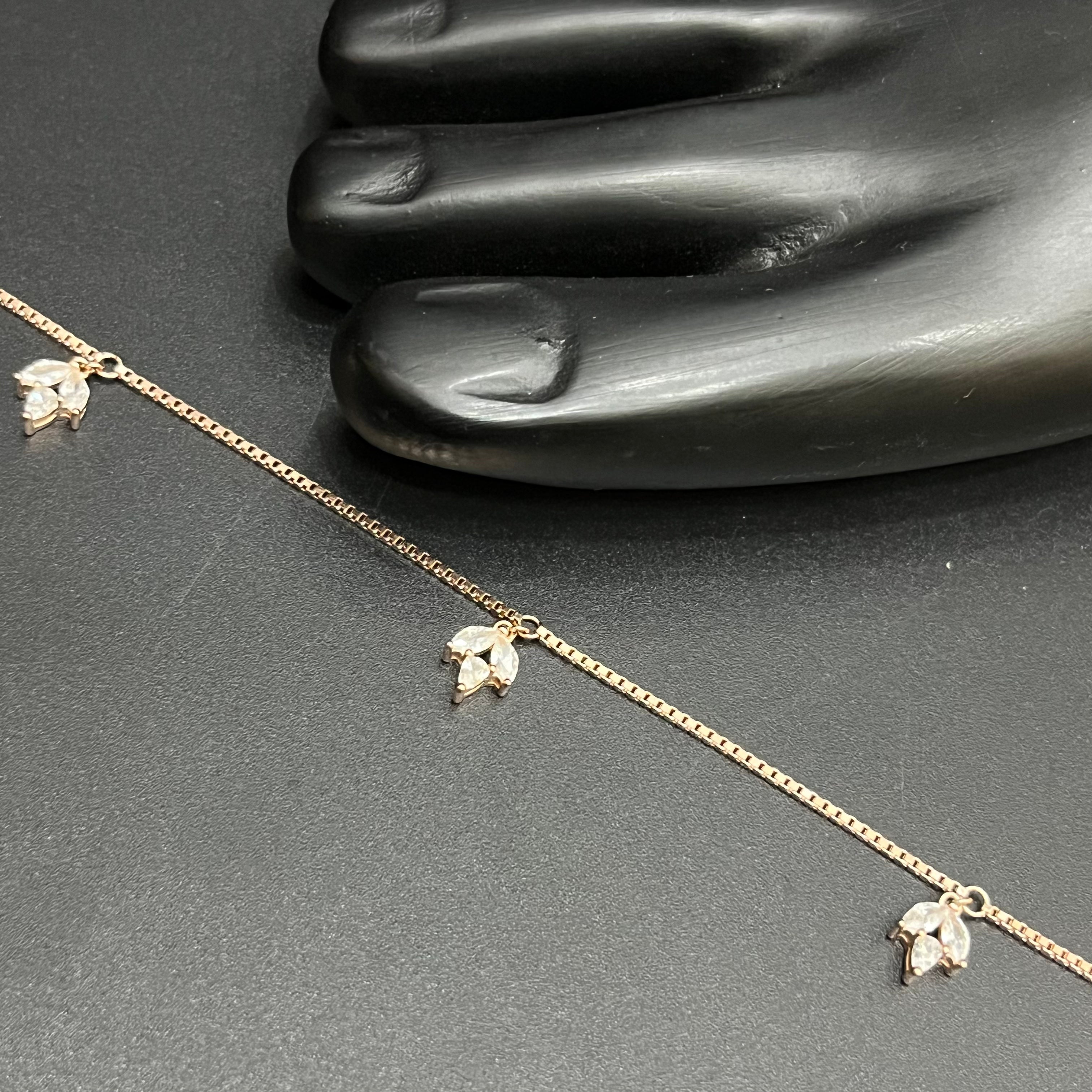 Silver Ladies Anklet Nature Bloom Drop Rose Gold 925