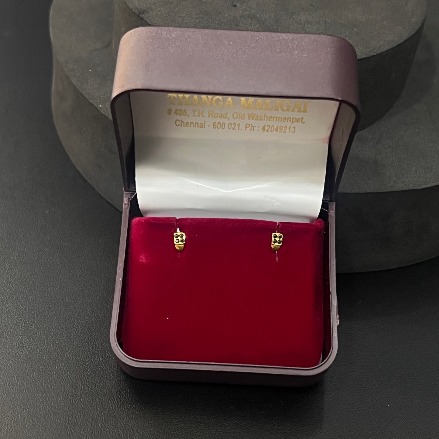 Gold Studs Black Stone