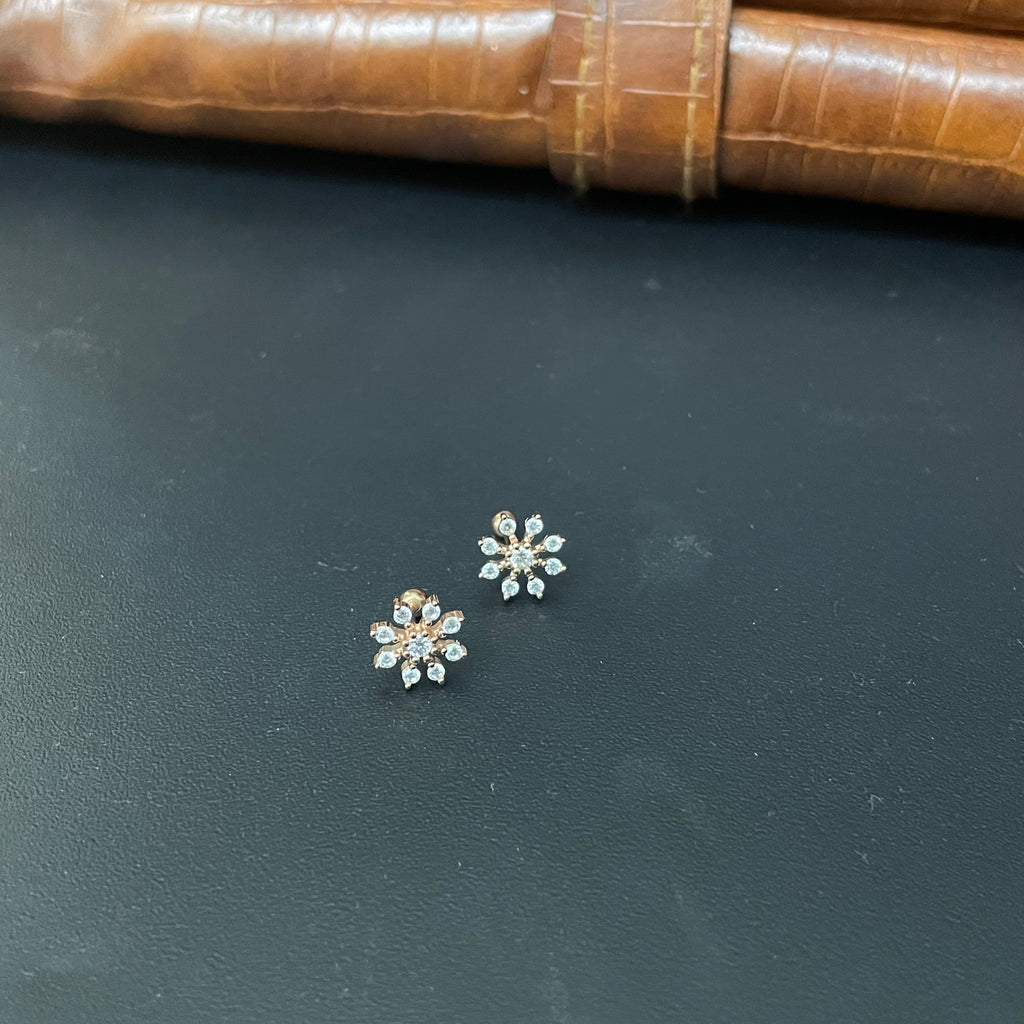 Silver Second Stud Snow Flake Rose Gold