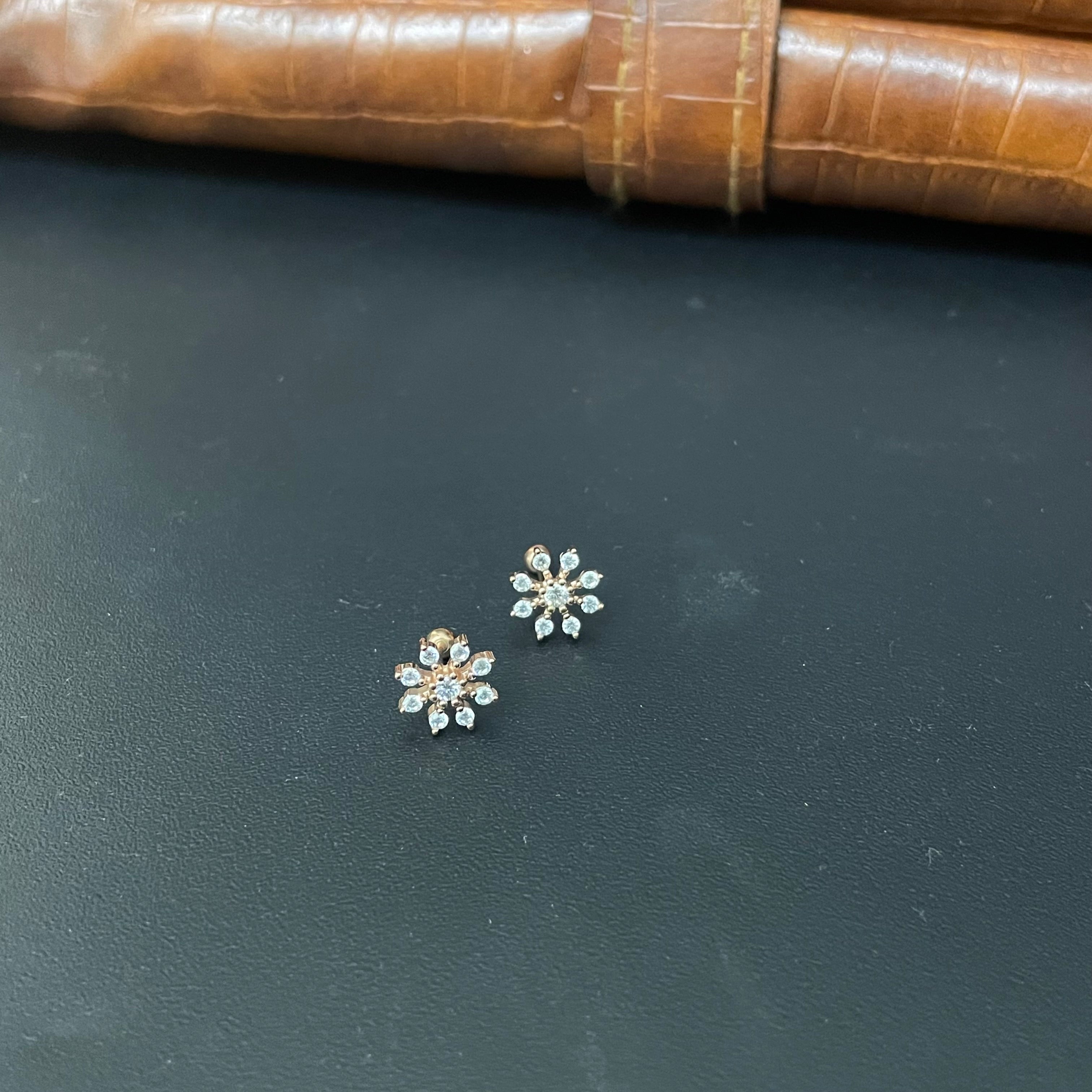 Silver Second Stud Snow Flake Rose Gold