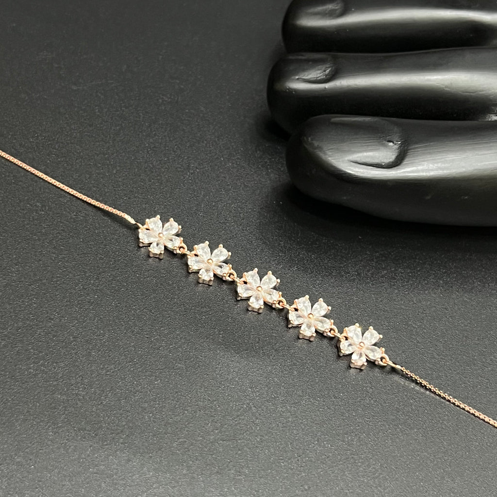 Silver Ladies Anklet Graceful Blossom Luxe M01 Rose Gold 925