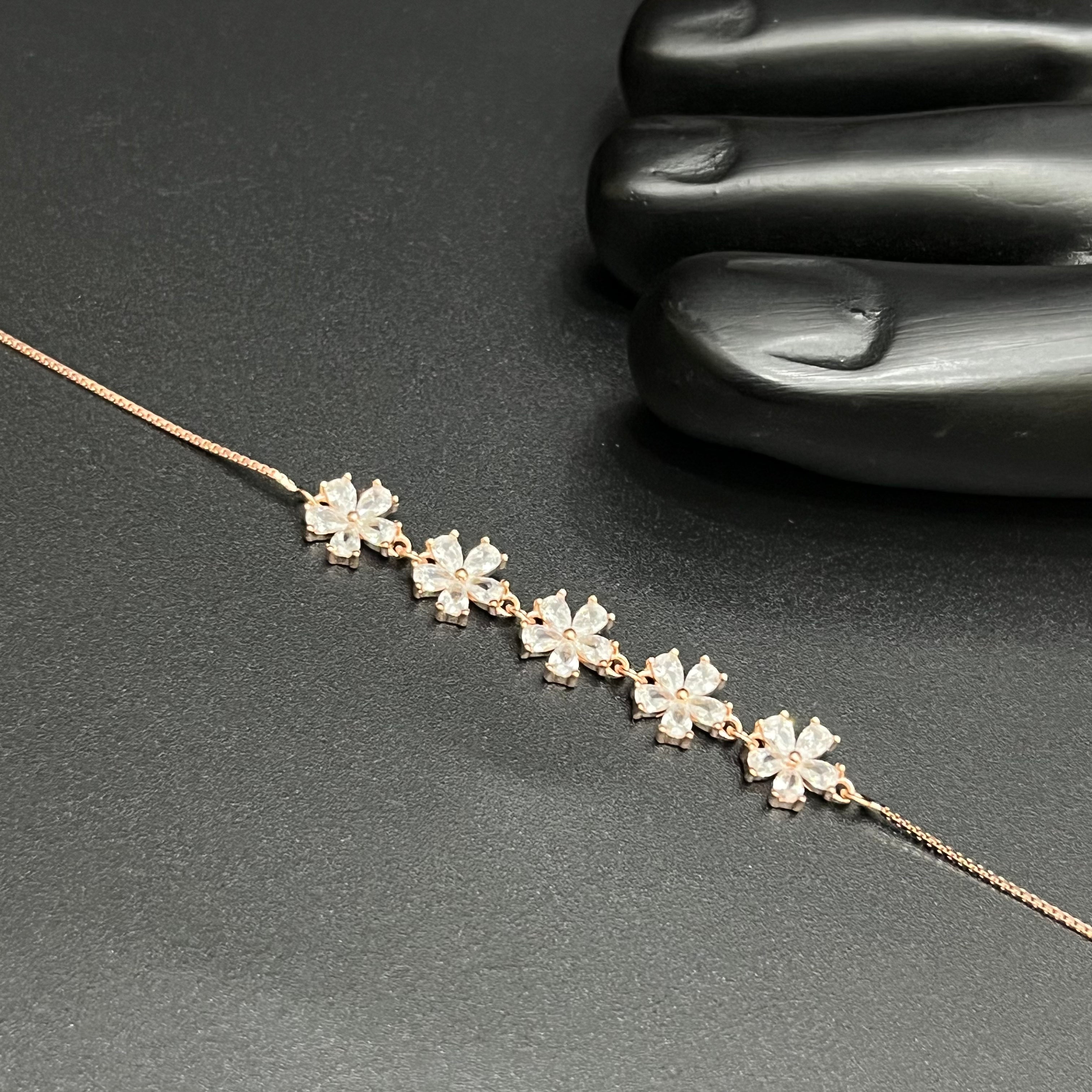 Silver Ladies Anklet Graceful Blossom Luxe M01 Rose Gold 925