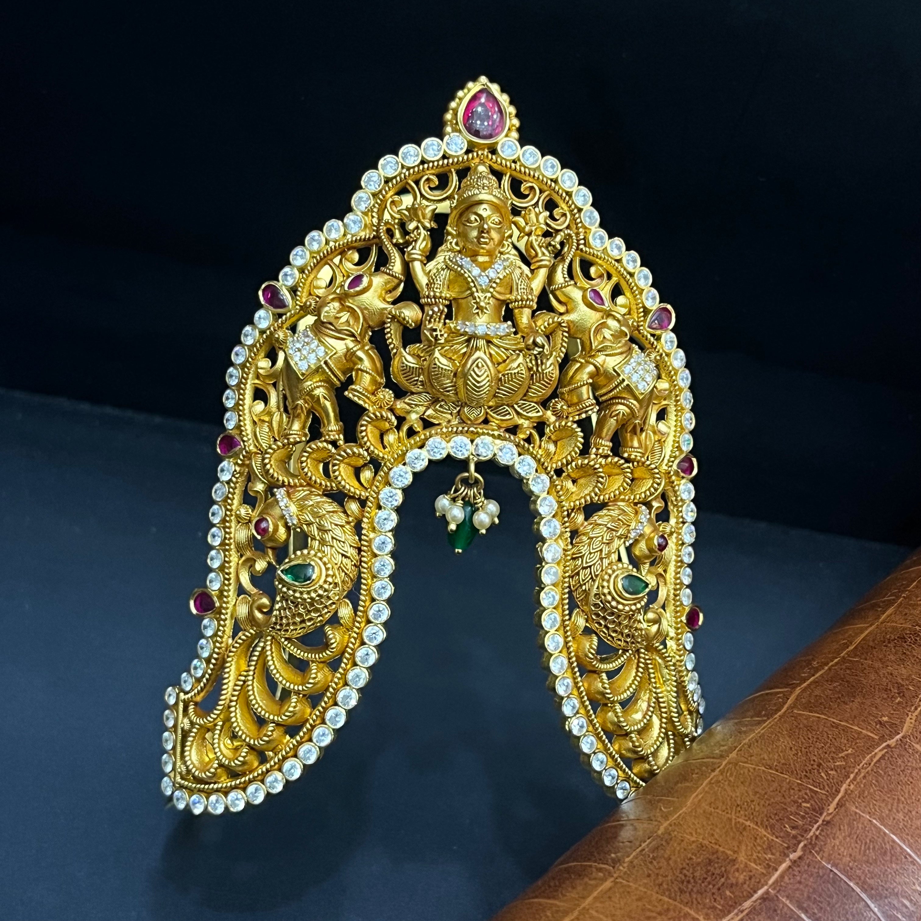 Silver Ladies Vanki Armlet Antique Traditional Lakshmi Elephant Art  gold finished 925