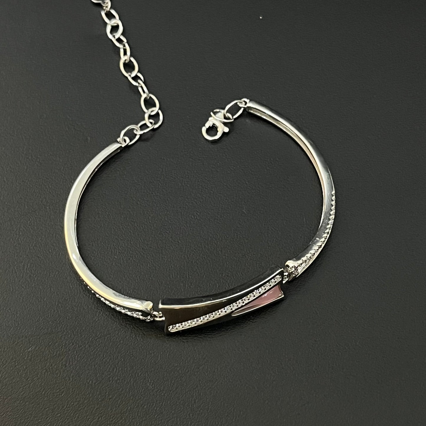 Silver Ladies Bracelet Platinum Finished Pink MOP