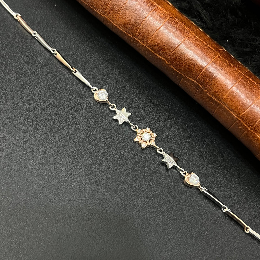 Silver Ladies Bracelet flowers Two Tone