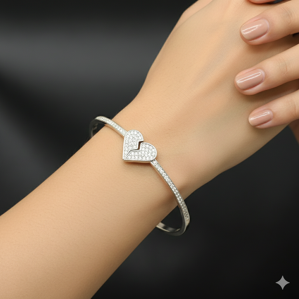 Silver ladies Kada Heart Attached