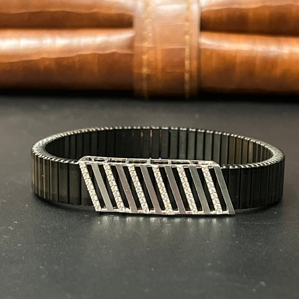 Silver Mens Flexible Bracelet Stripes 925