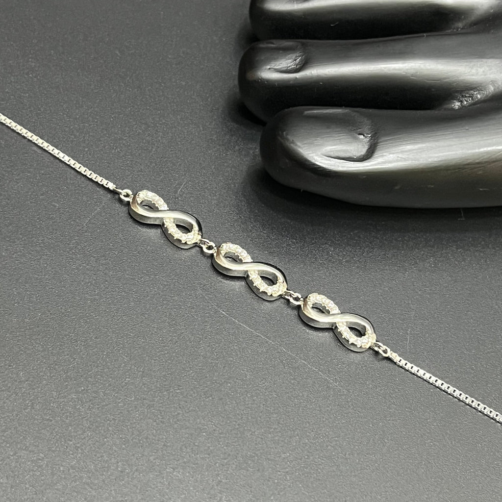 Silver Ladies Anklet Three Infinity Crystal Stone 925