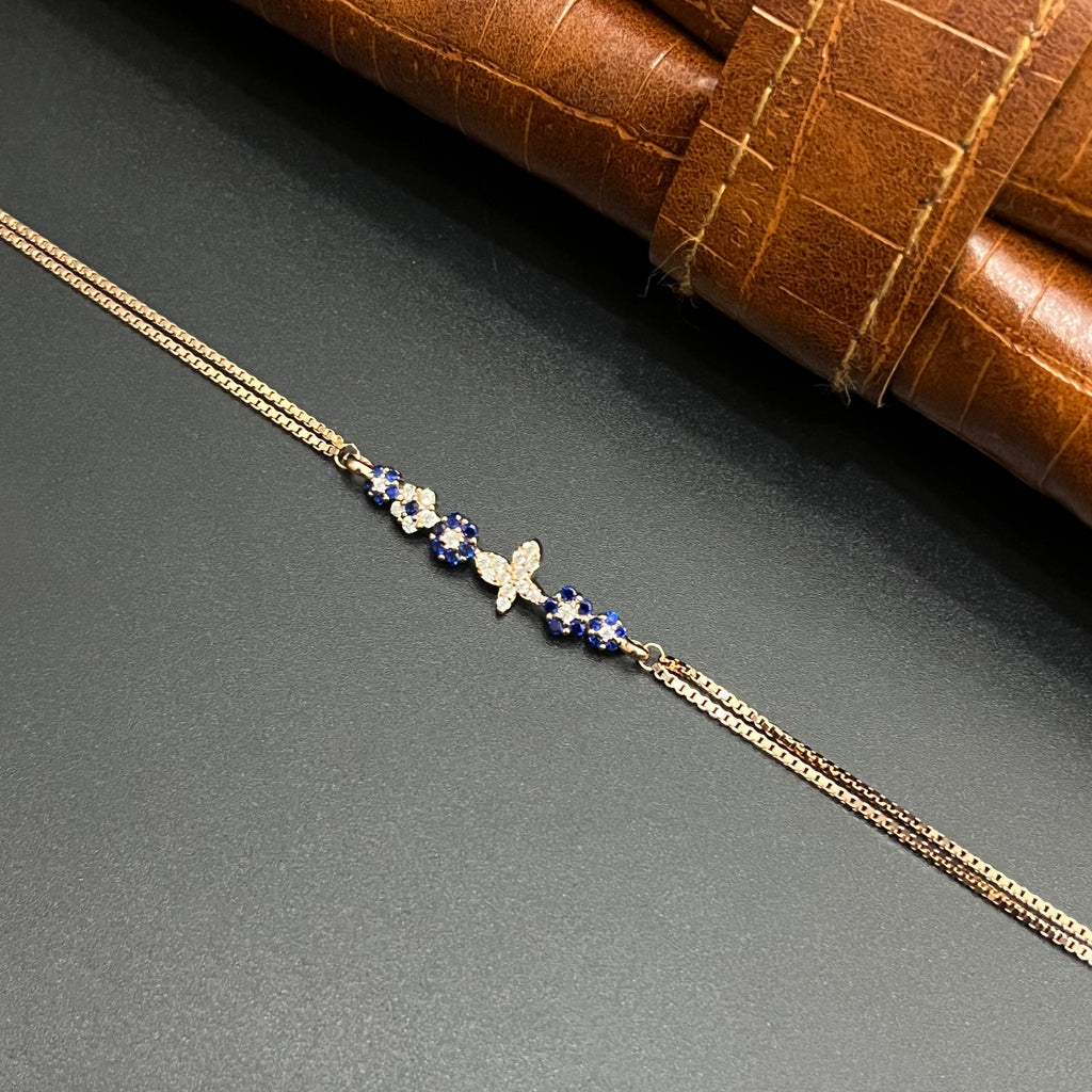 Silver Ladies Bracelet Butterfly Charm Blue Floral Edition Rose Gold 925