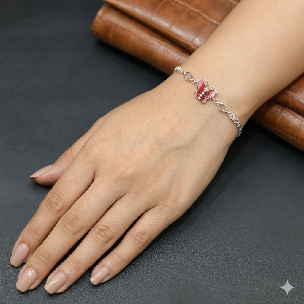 Silver Ladies Bracelet Epoxy Butterfly 925 E07
