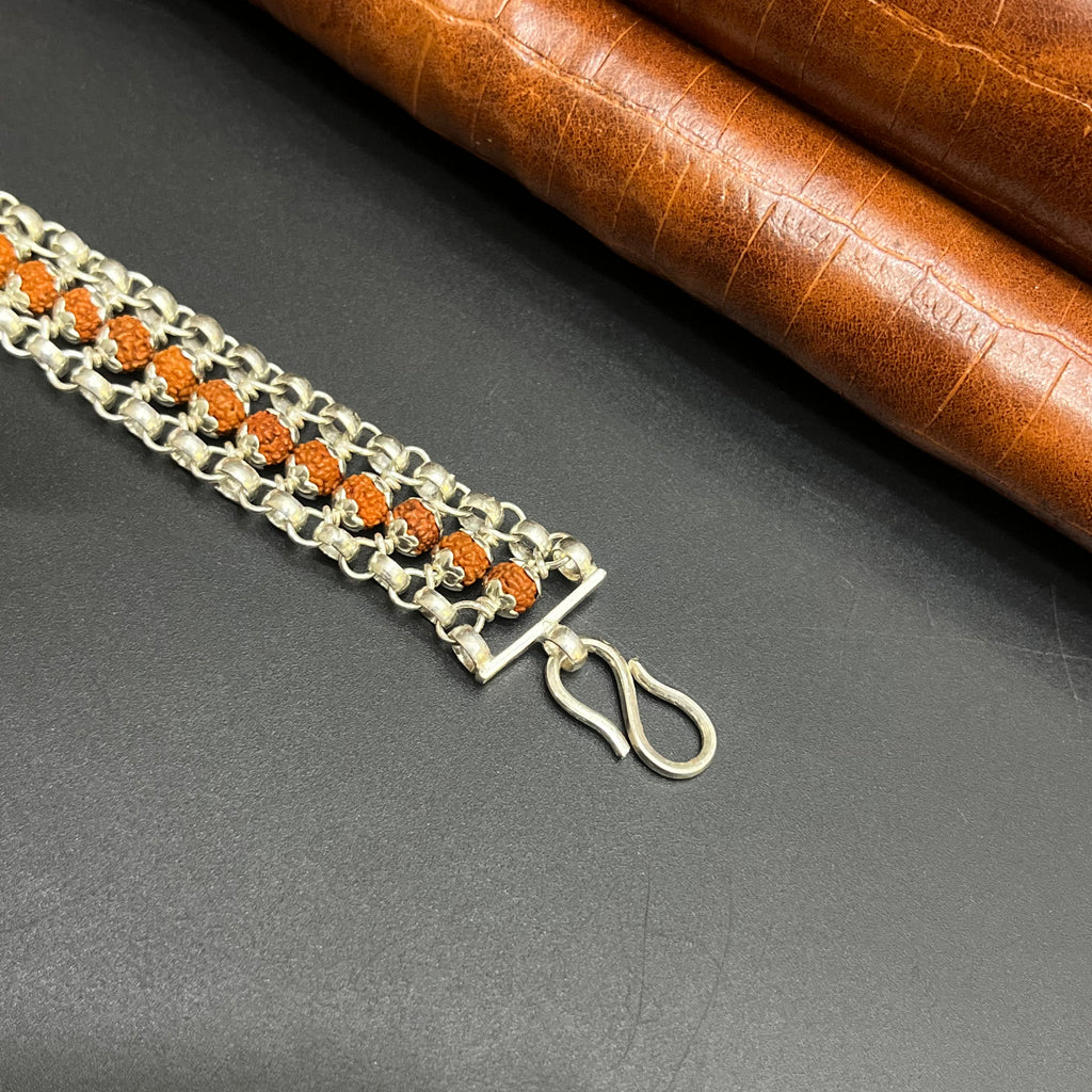 Silver Mens Bracelet Rudraksh Beeds Premium Finish 925