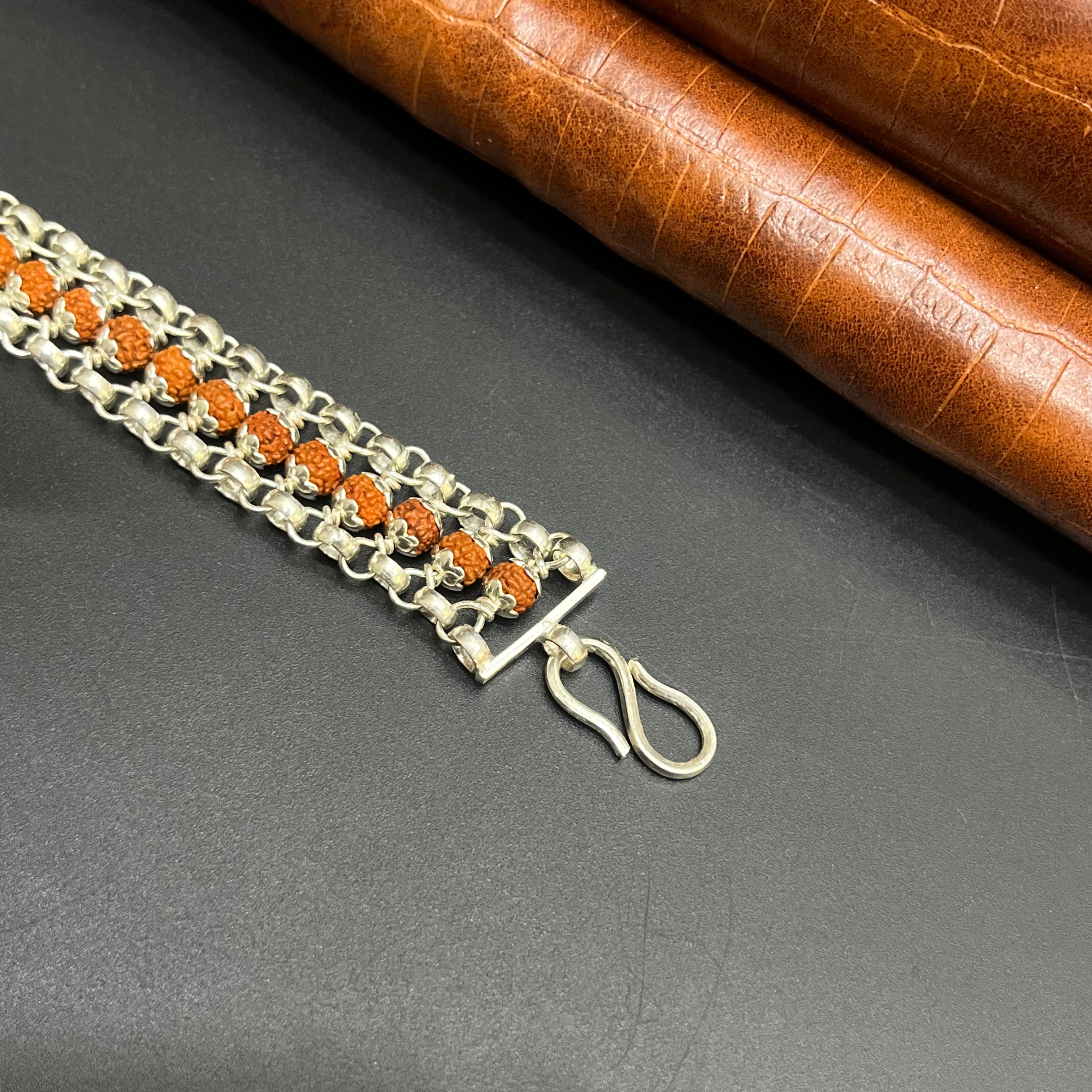 Silver Mens Bracelet Rudraksh Beeds Premium Finish 925