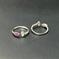 Silver Ladies Toe Rings C Cut Pink AD SS